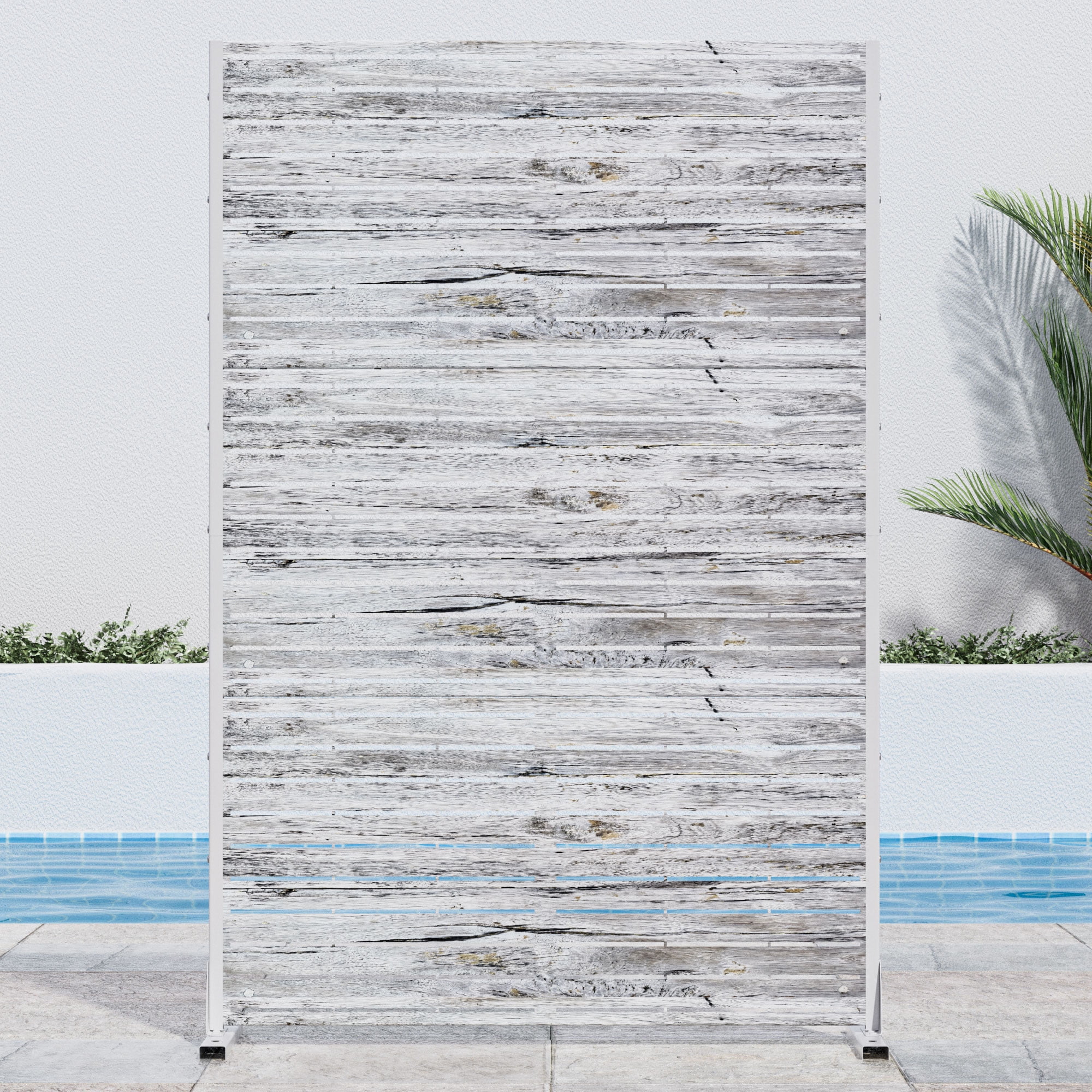 MAYEERTY 72" × 47" Outdoor Privacy Screen, Metal Decorative Screen, White