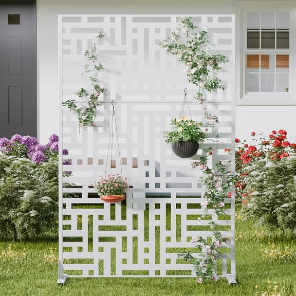 MAYEERTY 72" 47" Outdoor Privacy Screen, 3 Panels Metal Decorative Screen, White