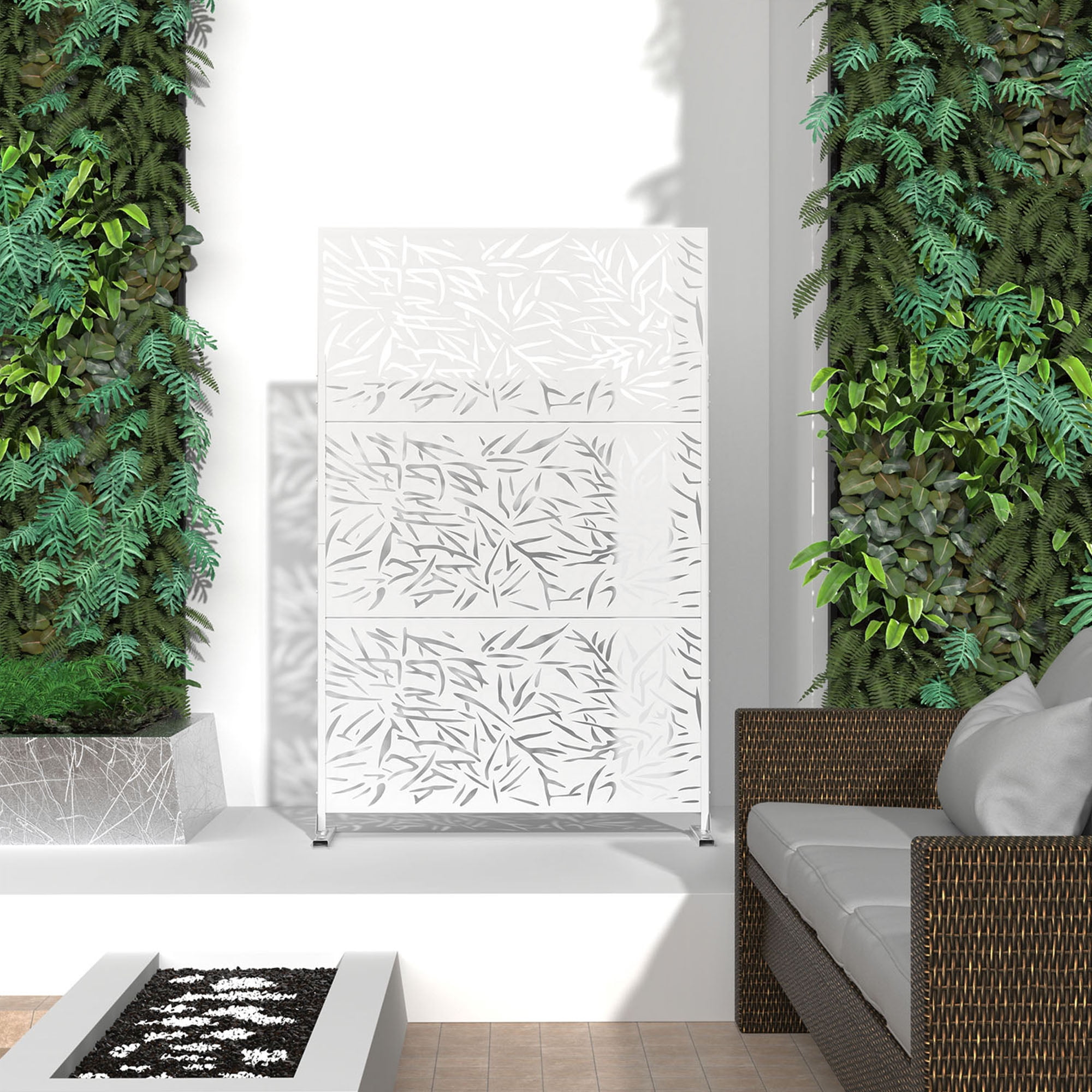 MAYEERTY 72×47" Outdoor White Metal Privacy Panel Screen for Backyard & Garden, Bamboo Leaf Pattern