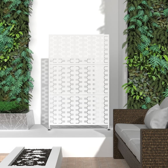 MAYEERTY 72×47" Outdoor White Metal Privacy Panel Screen for Backyard & Garden, Geometric Brick Pattern