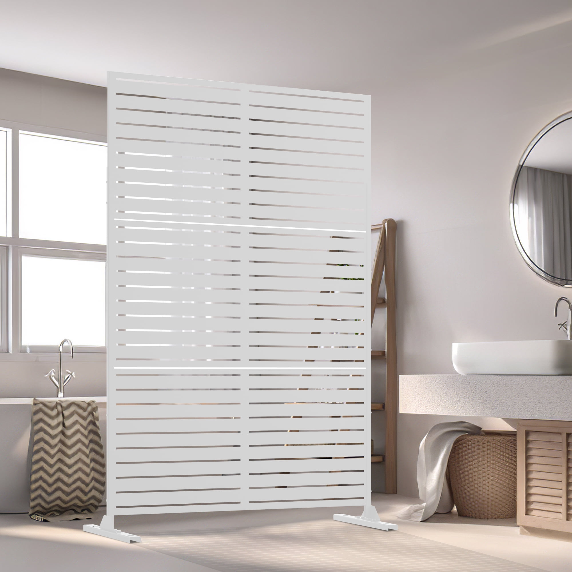 MAYEERTY 72×47" Outdoor White Metal Privacy Panel Screen for Backyard & Garden, Louvered Pattern
