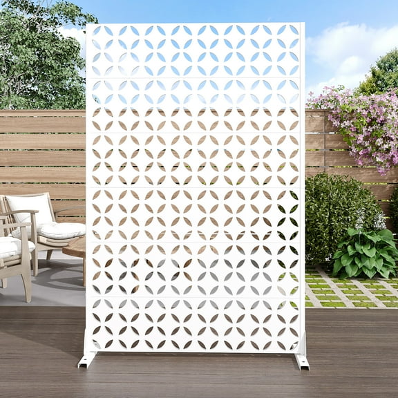 MAYEERTY 72*47" Outdoor White Metal Privacy Panel Screen for Patio, Coin Pattern