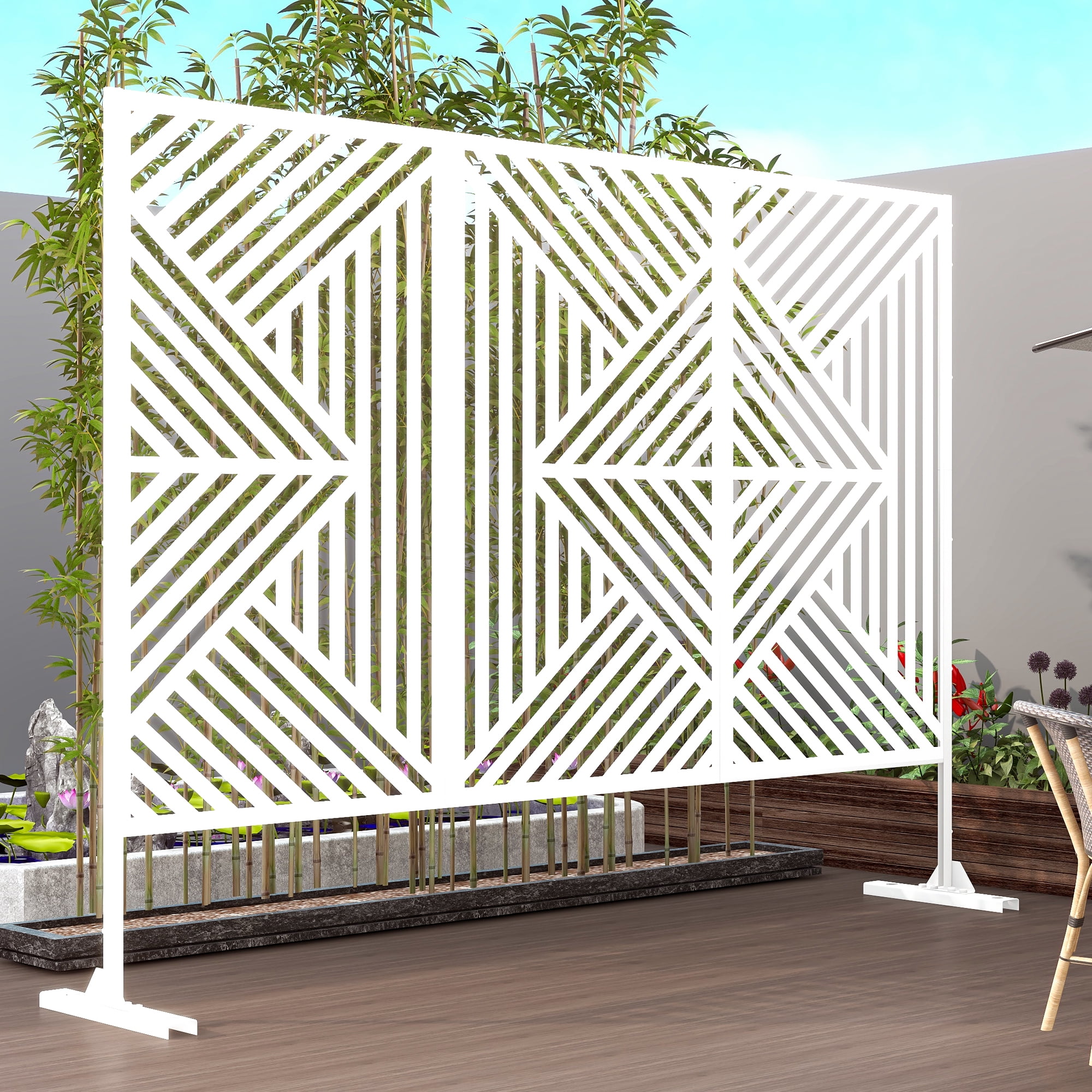 MAYEERTY 72*47" Outdoor White Metal Privacy Panel Screen for Patio, Mountain Pattern