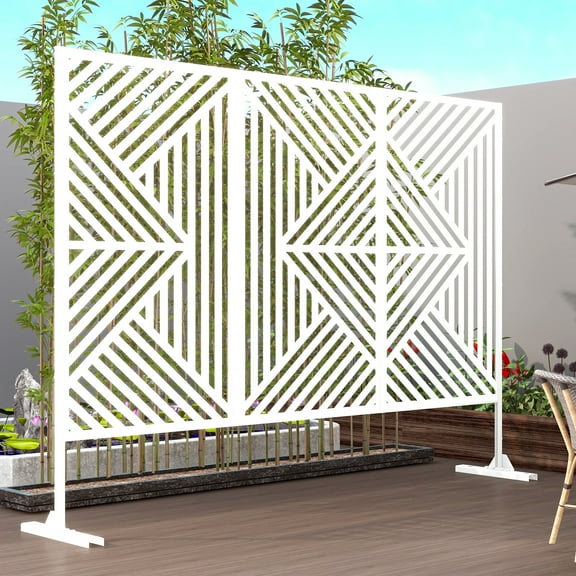 MAYEERTY 72*47" Outdoor White Metal Privacy Panel Screen for Patio, Mountain Pattern