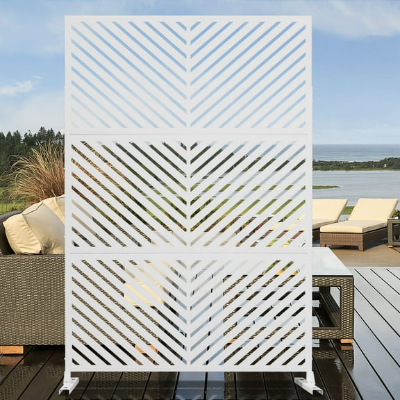 MAYEERTY 72*47" Outdoor White Metal Privacy Panel Screen for Patio, Parallel Line Pattern