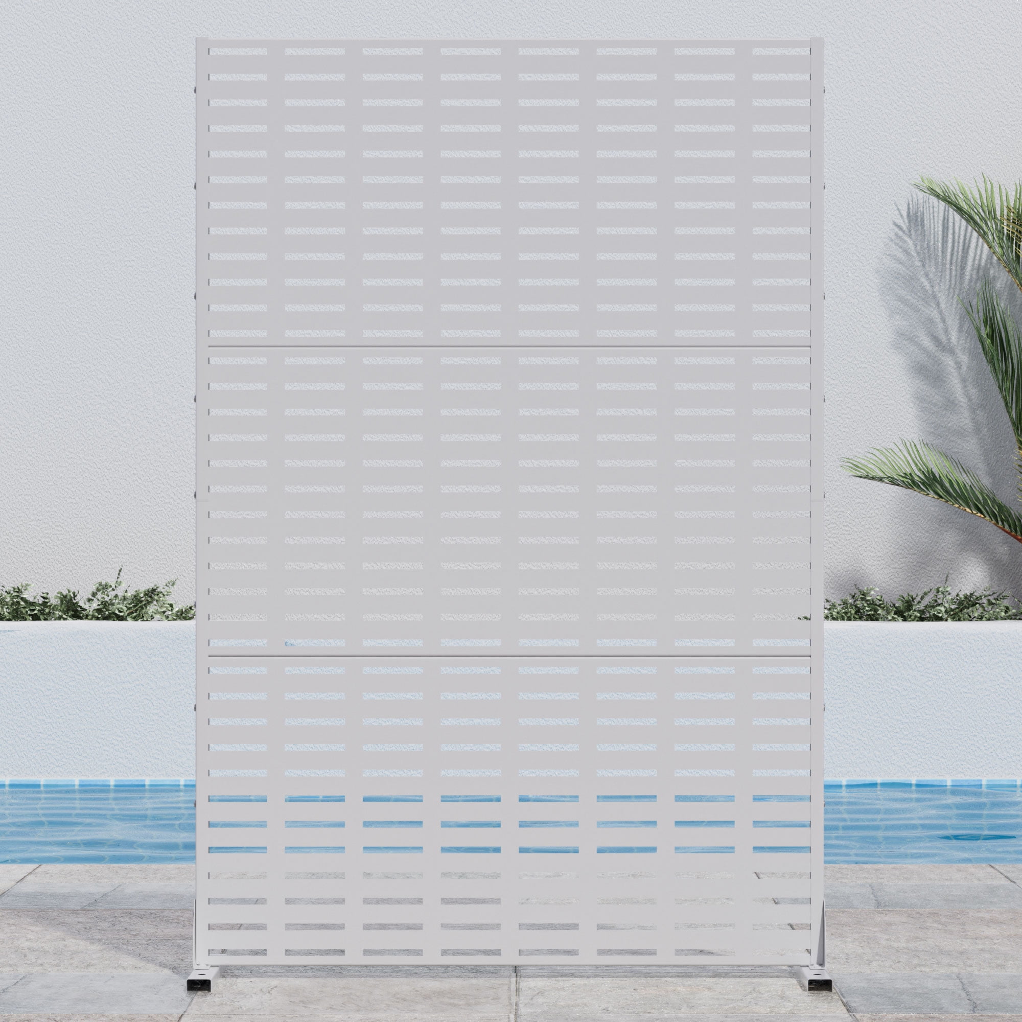 MAYEERTY 72*47" Outdoor White Metal Privacy Panel Screen for Patio, Rect Grid Pattern