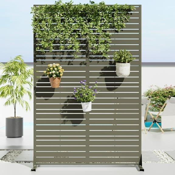 MAYEERTY 72*47in Outdoor Privacy Screen, 6 Panels Metal Privacy Fences for Patio, Gray