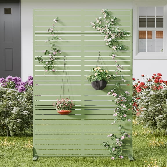 MAYEERTY 72*47in Outdoor Privacy Screen, 6 Panels Metal Privacy Fences for Patio, Green