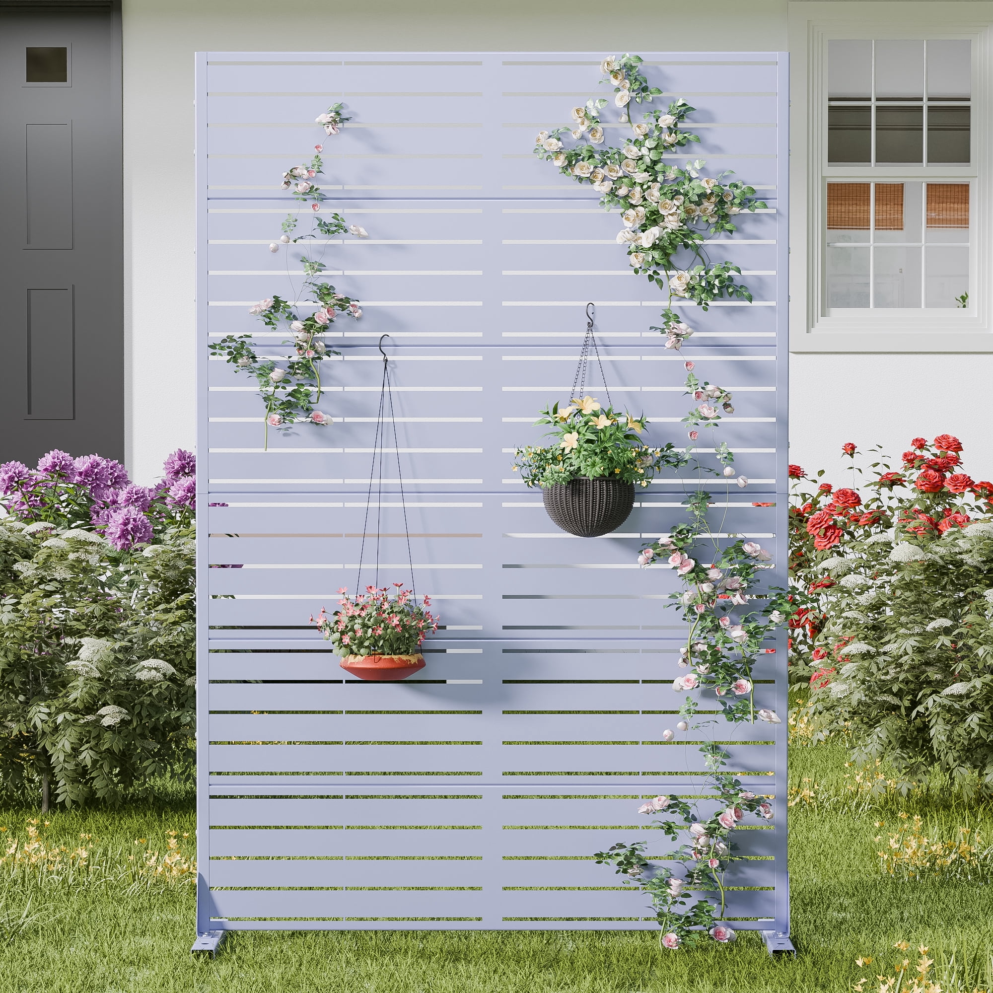 MAYEERTY 72*47in Outdoor Privacy Screen, 6 Panels Metal Privacy Fences for Patio, Purple