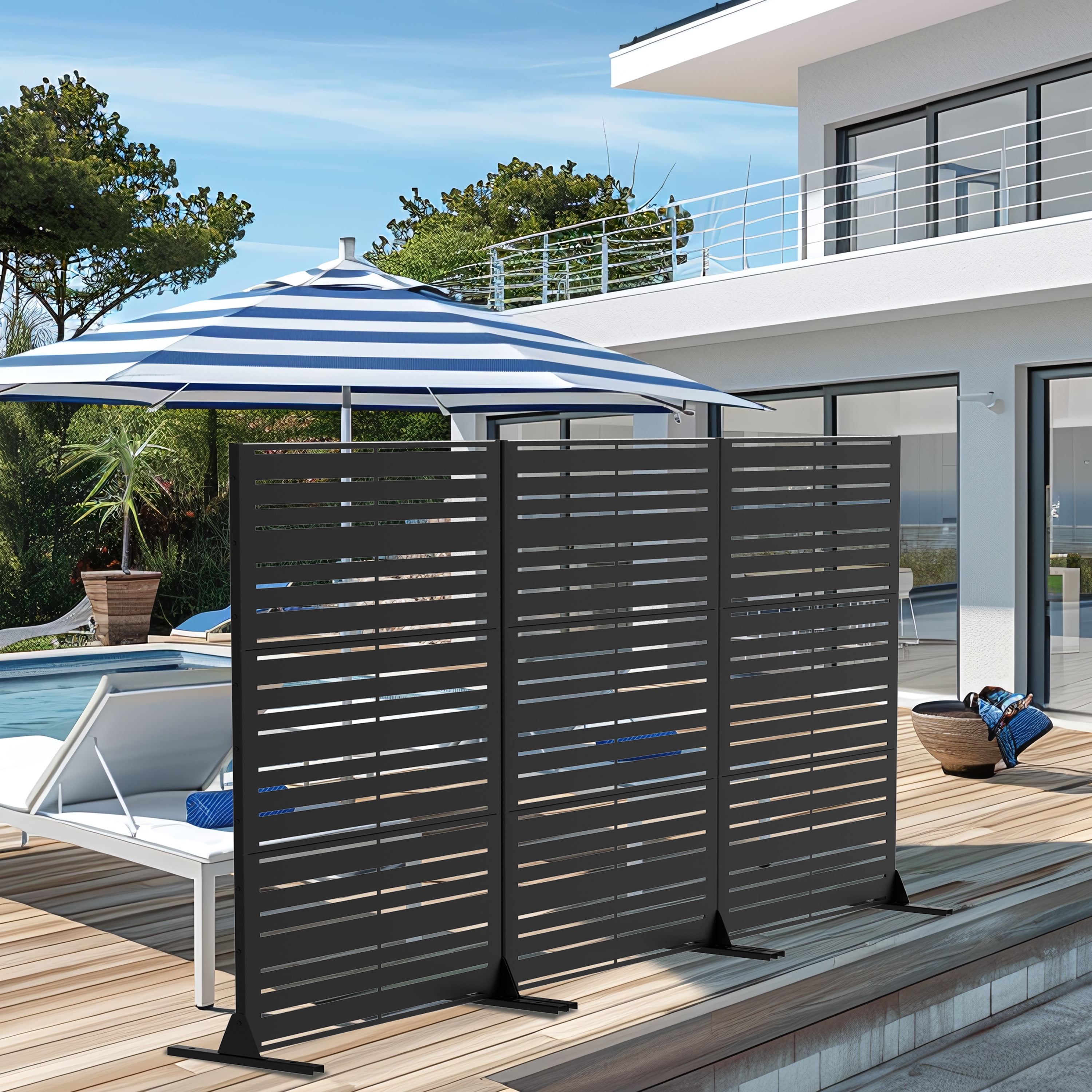 MAYEERTY 72"x47" Outdoor Privacy Screen Freestanding Metal Room Dividers Balcony Decorative Screen,Black