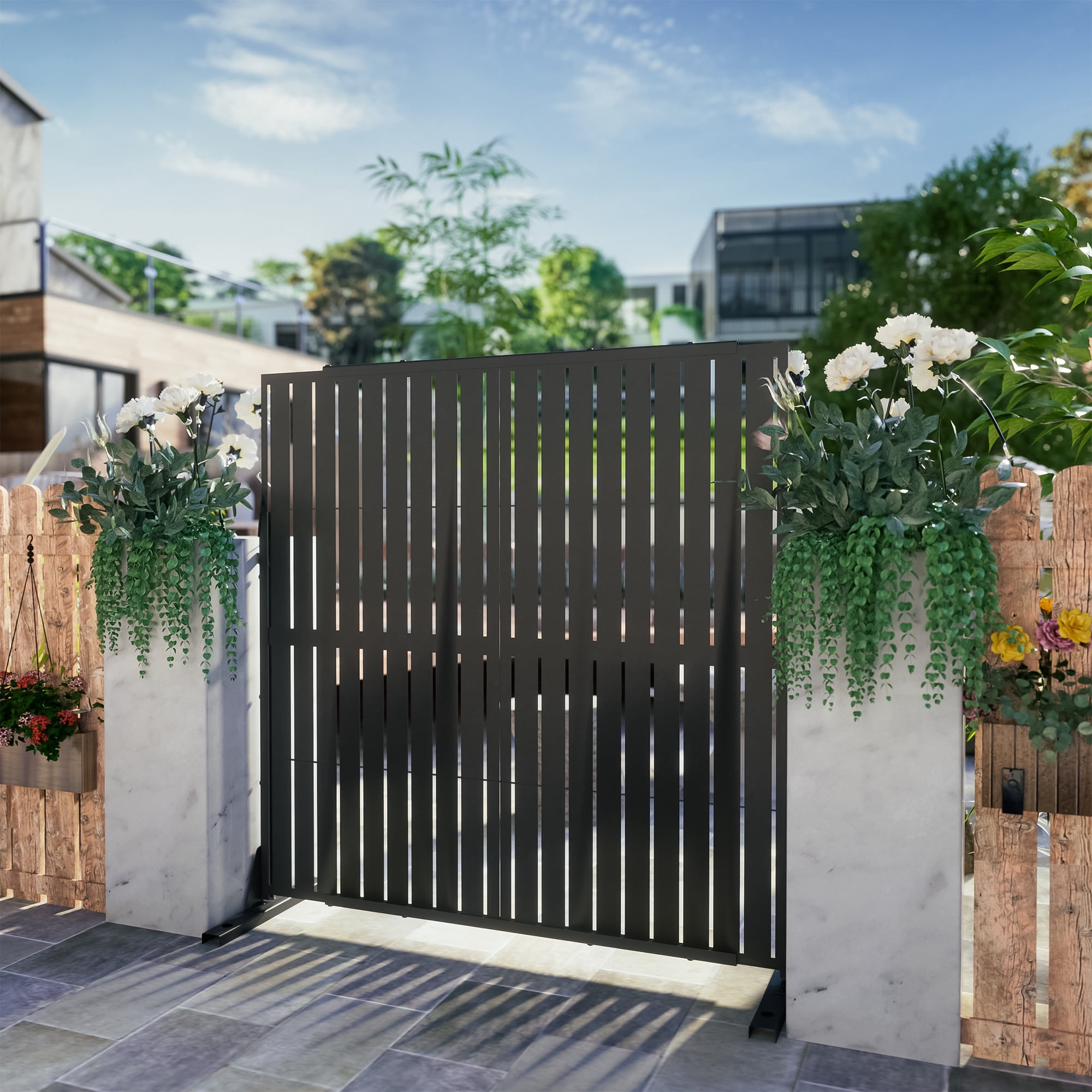 MAYEERTY 72" x 47" Outdoor Privacy Screen, Metal Decorative Screen
