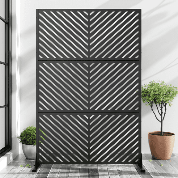 Dovelina 72" x 47" Privacy Screen Room Dividers for Home Office Garden Patio, Black, New