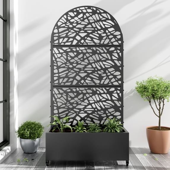 MAYEERTY 72"x35" Metal Black Arch Planter Box, Outdoor Raised Garden Beds with Trellis for Vine Climbing Plants