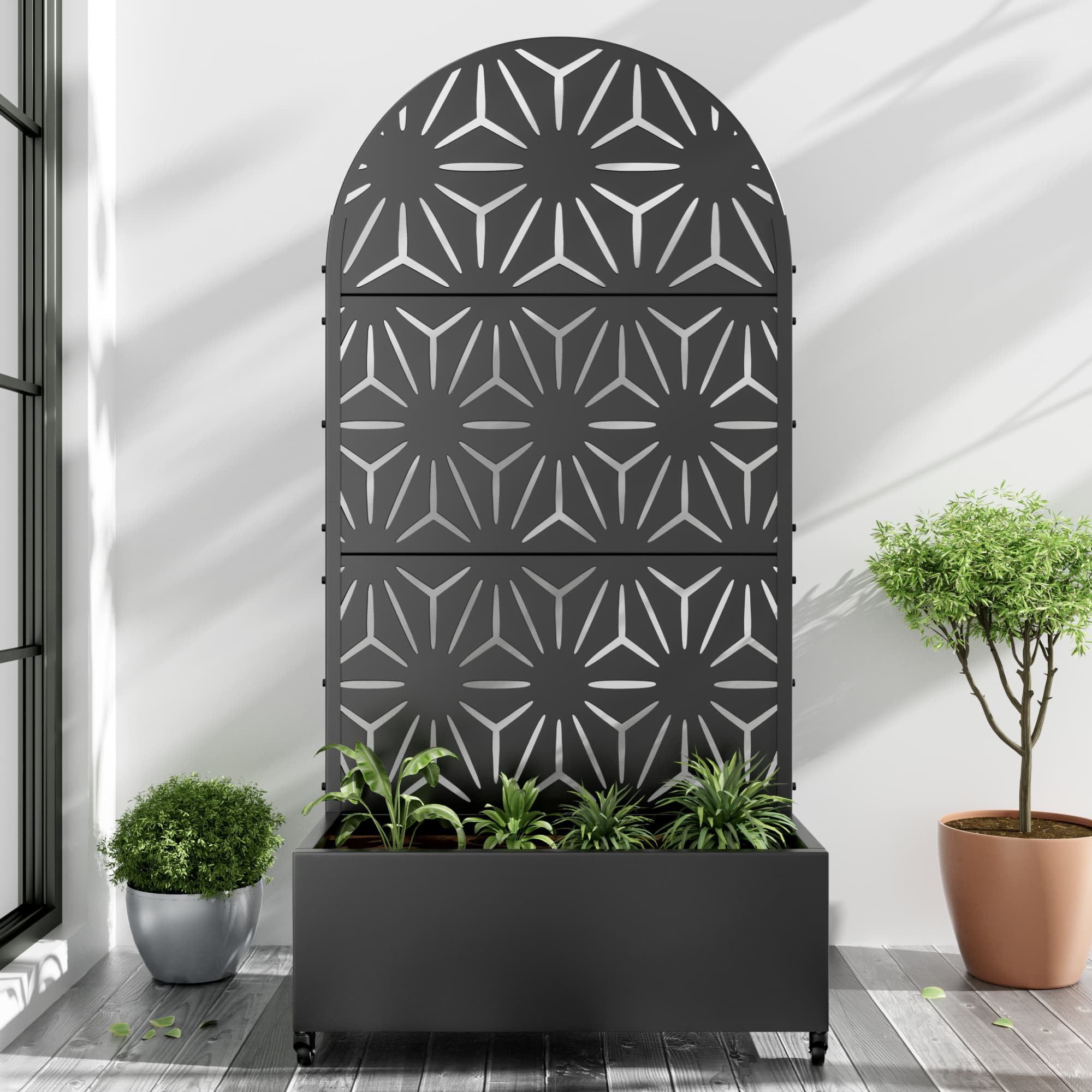 MAYEERTY 72"x35" Metal Black Arch Planter Box, Outdoor Raised Garden Beds with Trellis for Vine Climbing Plants