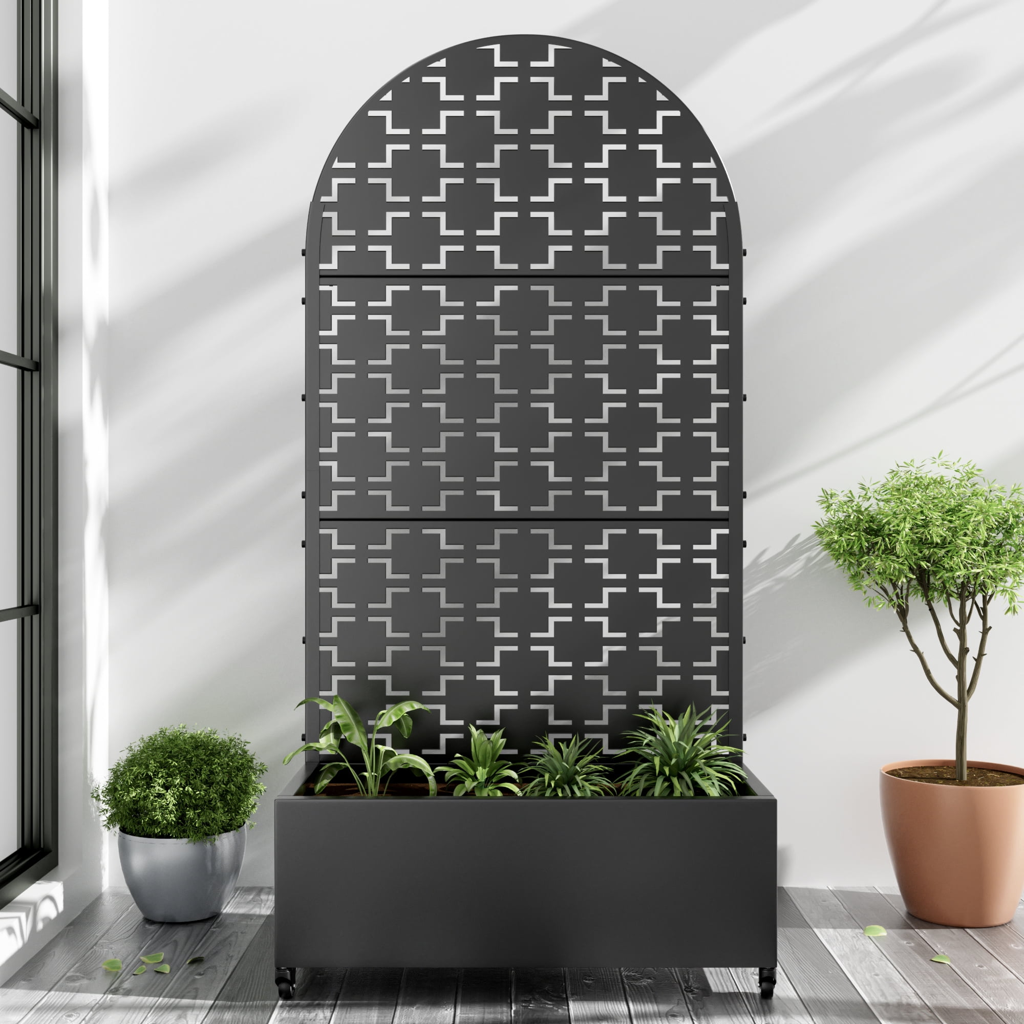 MAYEERTY 72"x35" Metal Black Arch Planter Box, Outdoor Raised Garden Beds with Trellis for Vine Climbing Plants