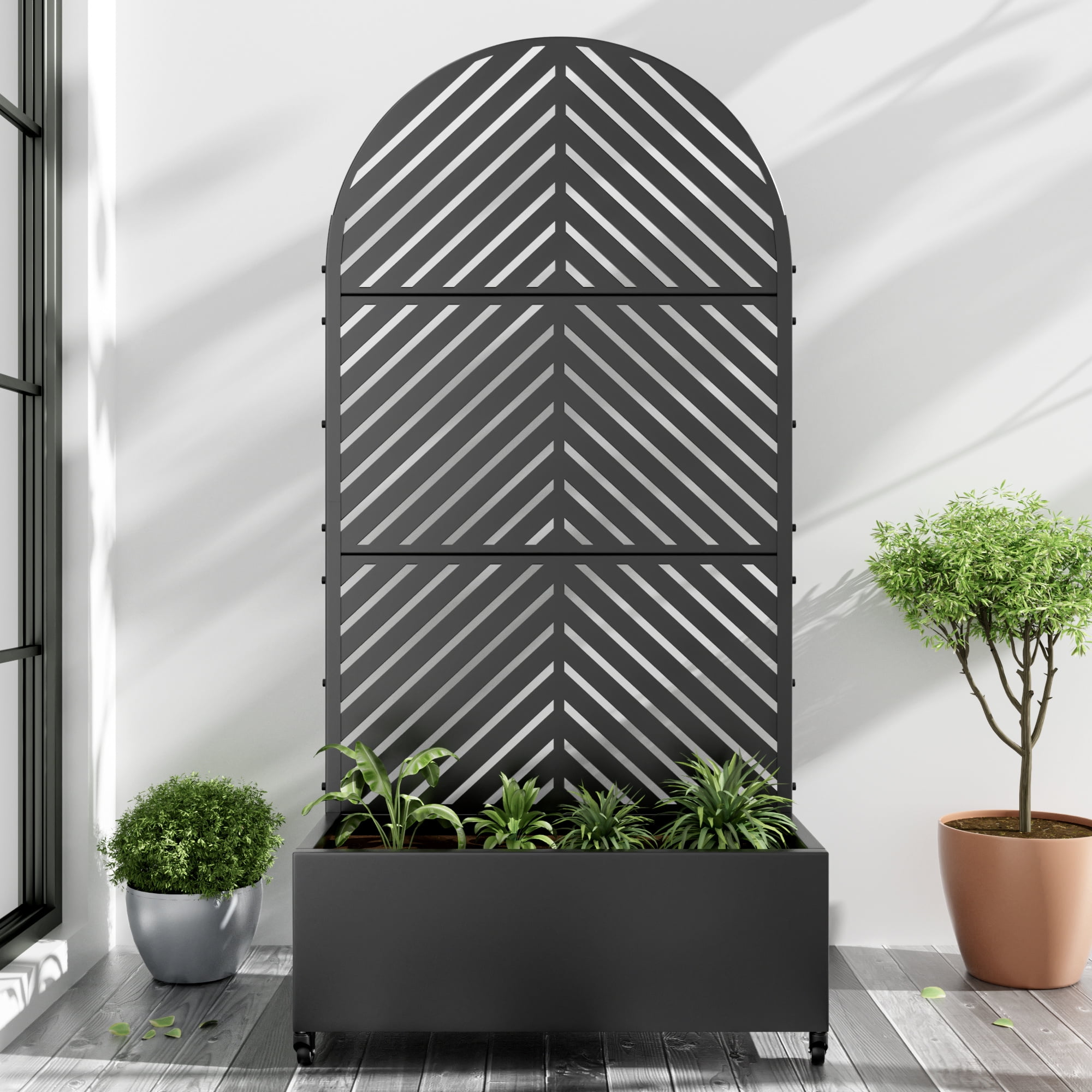 MAYEERTY 72"x35" Metal Black Arch Planter Box, Outdoor Raised Garden Beds with Trellis for Vine Climbing Plants