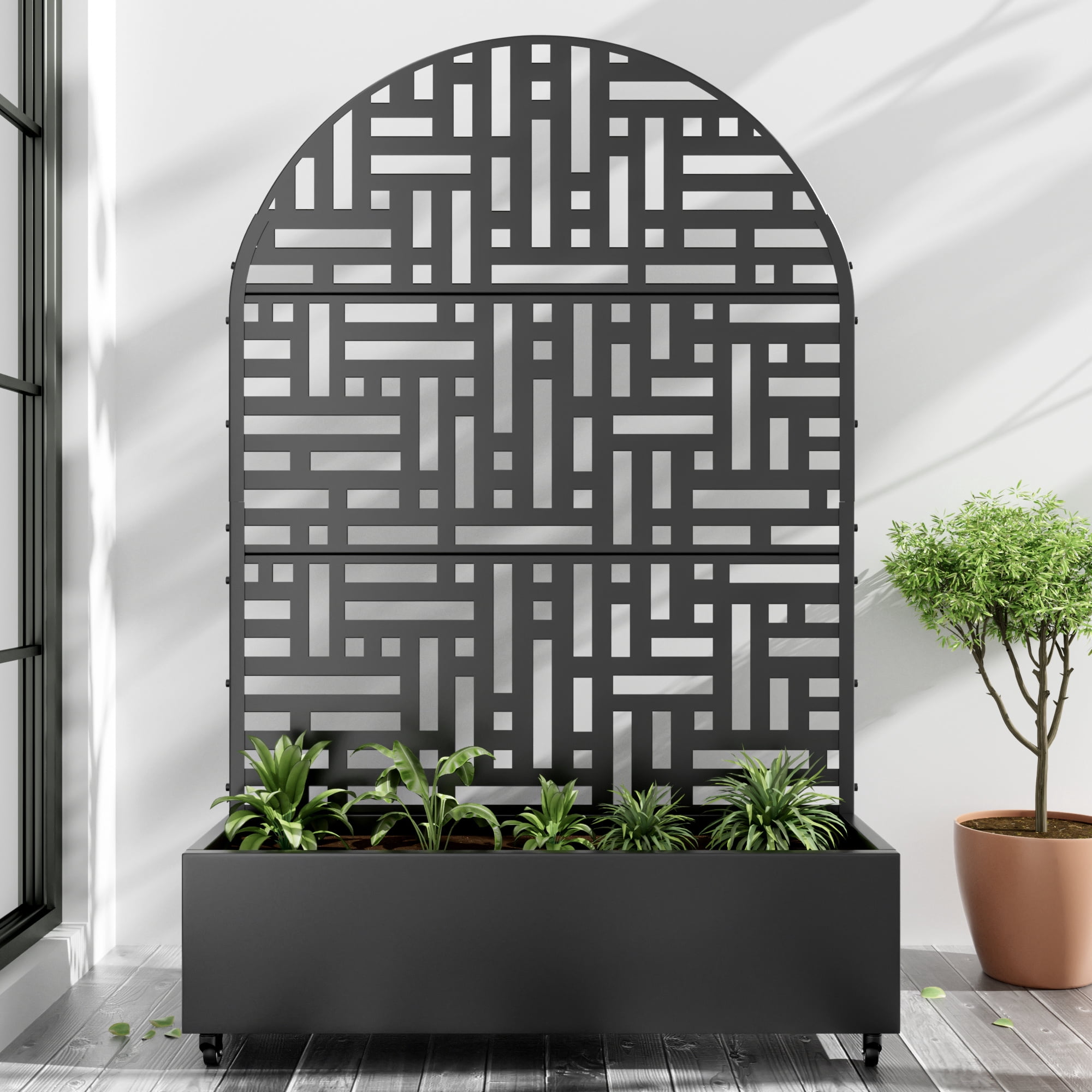 MAYEERTY 72"x47" Metal Black Arch Pots and Planter Raised Box with Trellis for Vine Climbing Plants