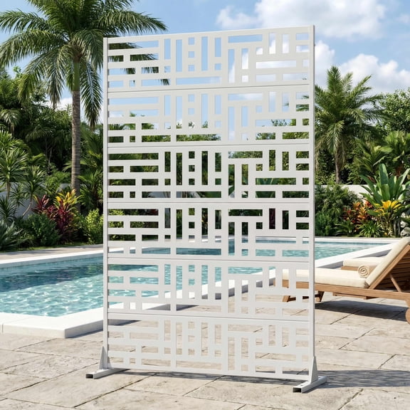 MAYEERTY 72"x47" Outdoor Privacy Screen, 6-Panel White Street Pattern Galvanized Steel Screen, Decorative Cutout Fence for Patio Yard