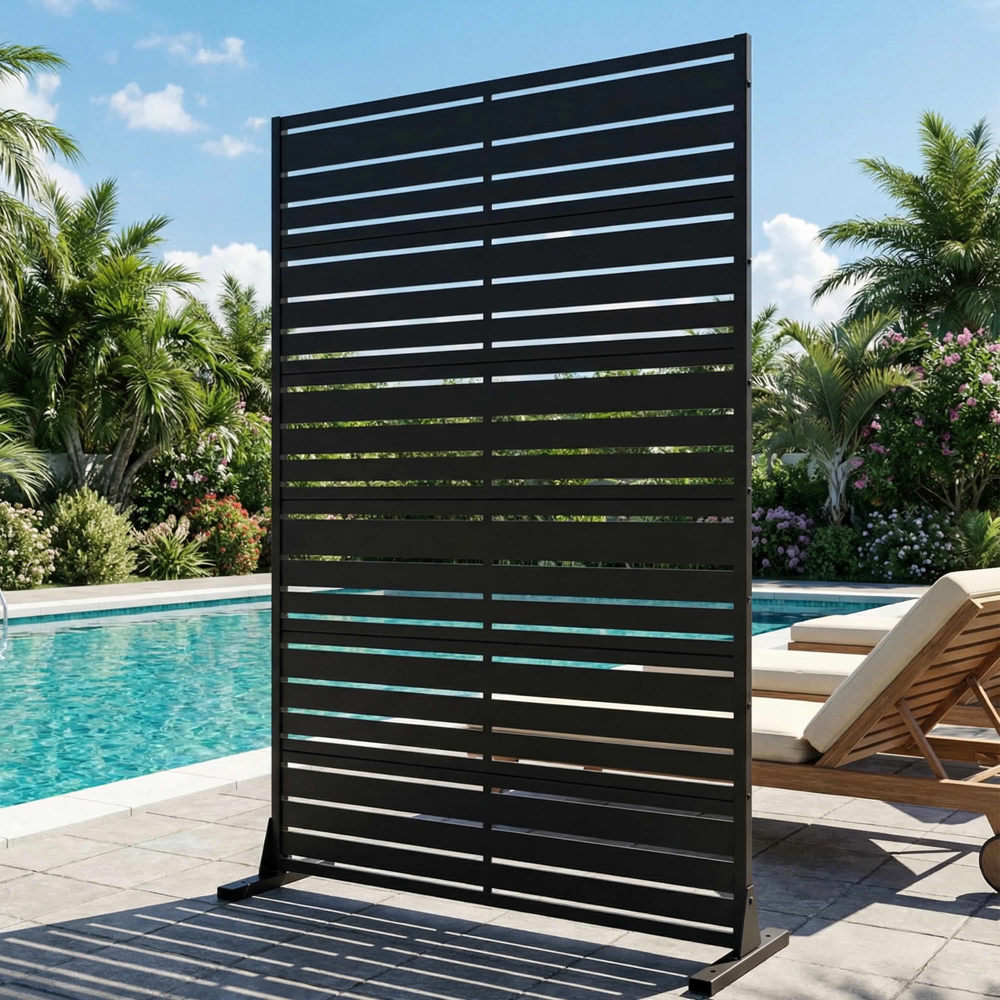 MAYEERTY 72"x47" Outdoor Privacy Screen, Black 6-Panel Galvanized Steel Louver Panel, Wide-Narrow Pattern, for Balcony Deck Garden