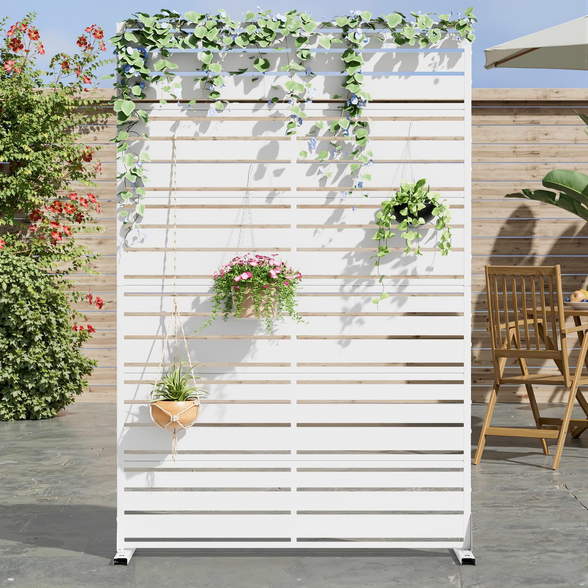 MAYEERTY 72"x47" Outdoor Privacy Screen, White 6-Piece Galvanized Steel Louver Panel, Wide-Narrow Pattern, for Balcony Deck Garden