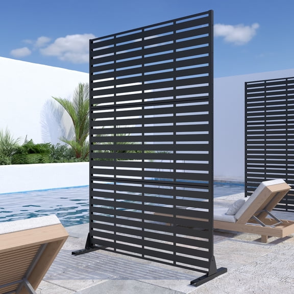 MAYEERTY 72"x47" Outdoor Privacy Screen with Stand Adrian Metal Balcony Decorative Screen,Black