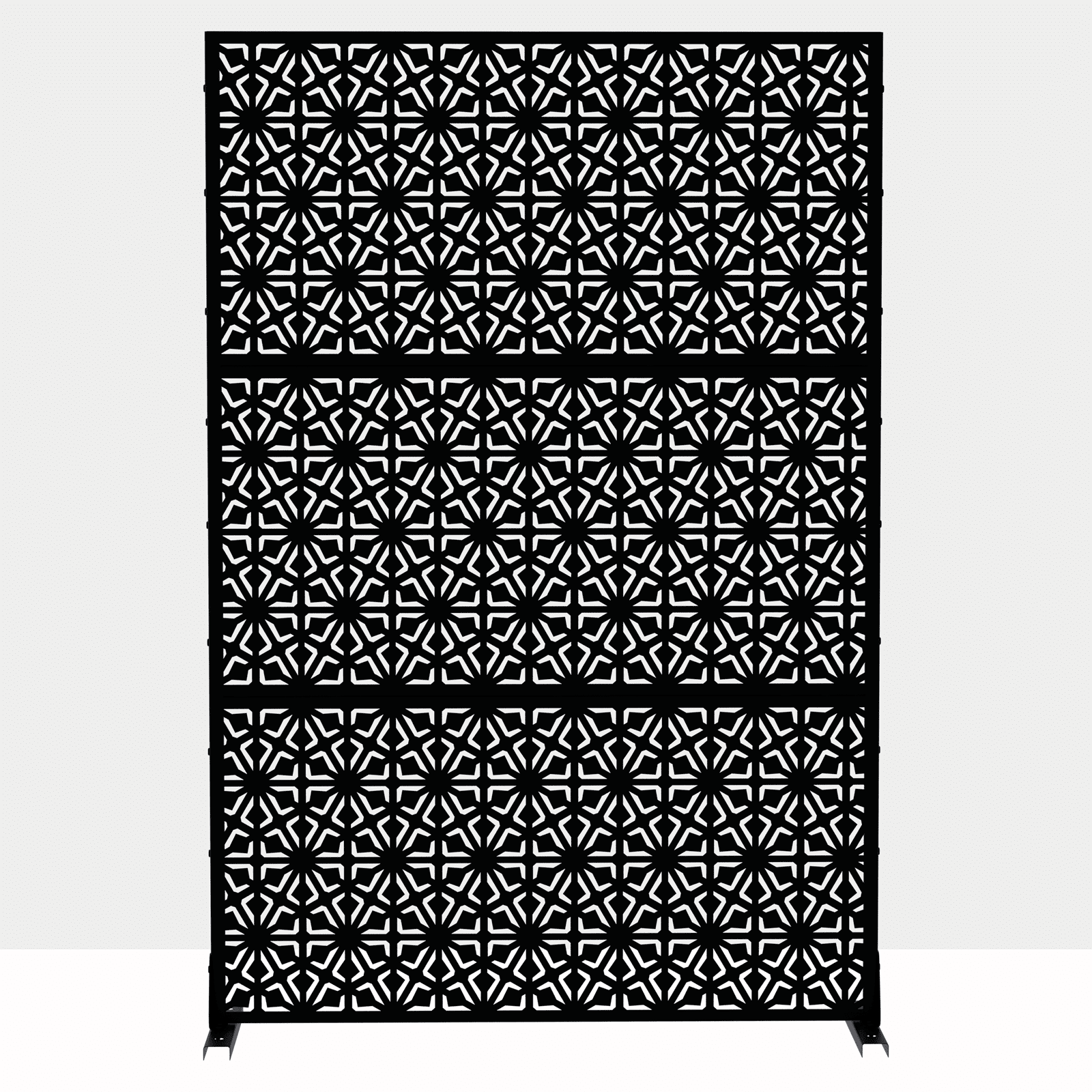 MAYEERTY 72"x47" Outdoor Privacy Screen with Stand, 3 Panels Metal Garden Decorative Screen, Black