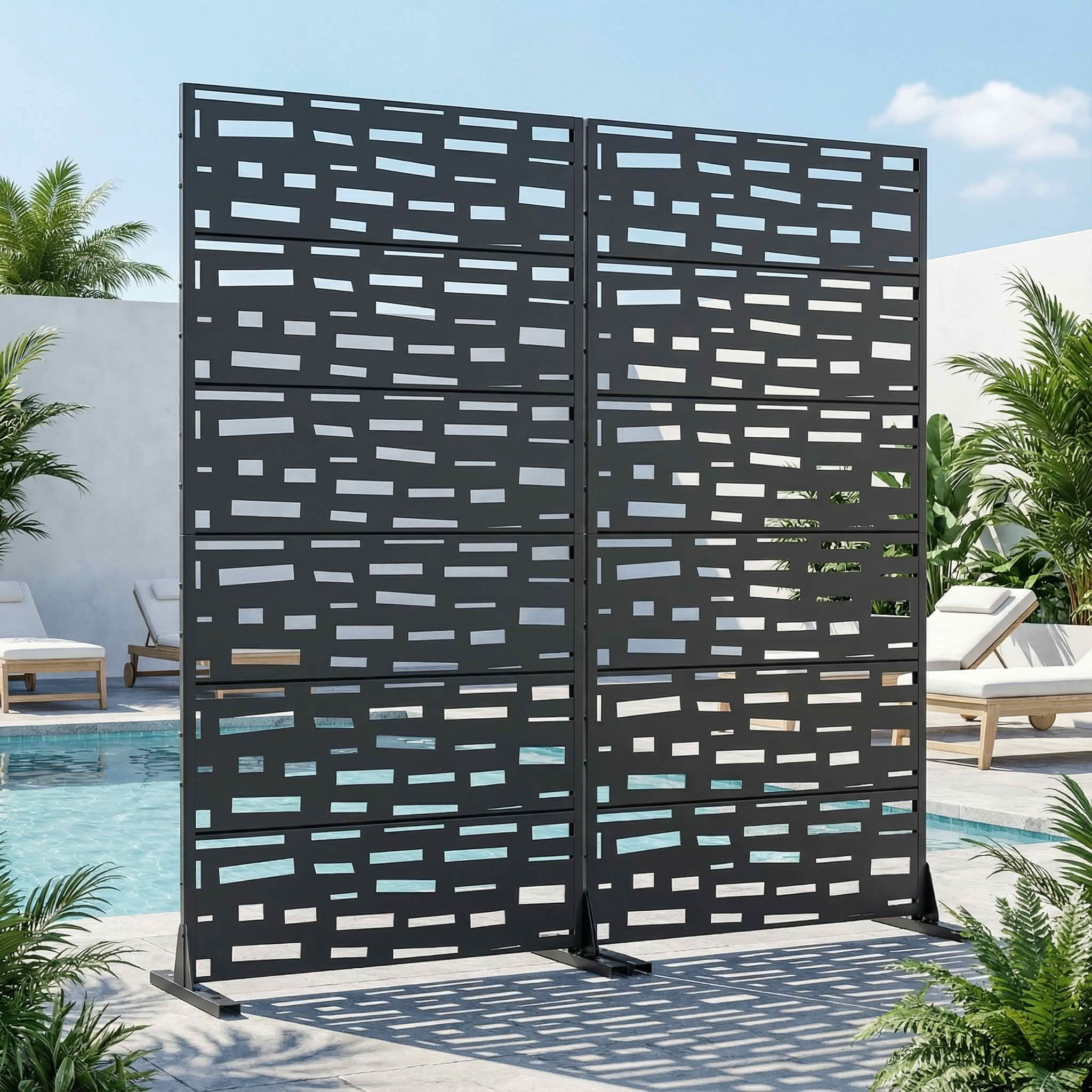 MAYEERTY 72X35" Metal Outdoor Black Privacy Screen for Backyard & Garden, 6 Piece Set, Double‑sided Installation