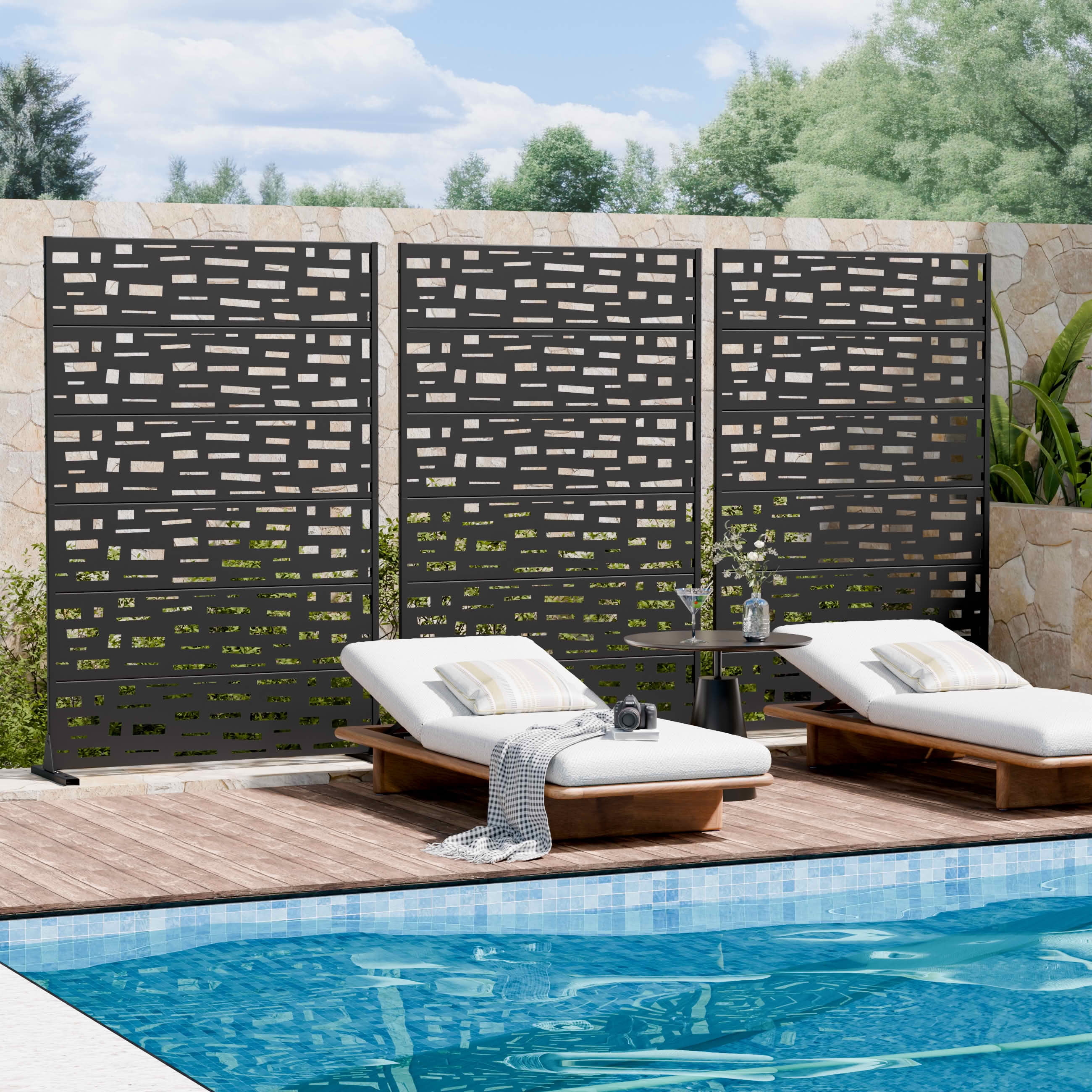 MAYEERTY 72X47" Metal Outdoor Black Privacy Screen for Backyard & Garden, 6 Piece Set, Double‑sided Installation
