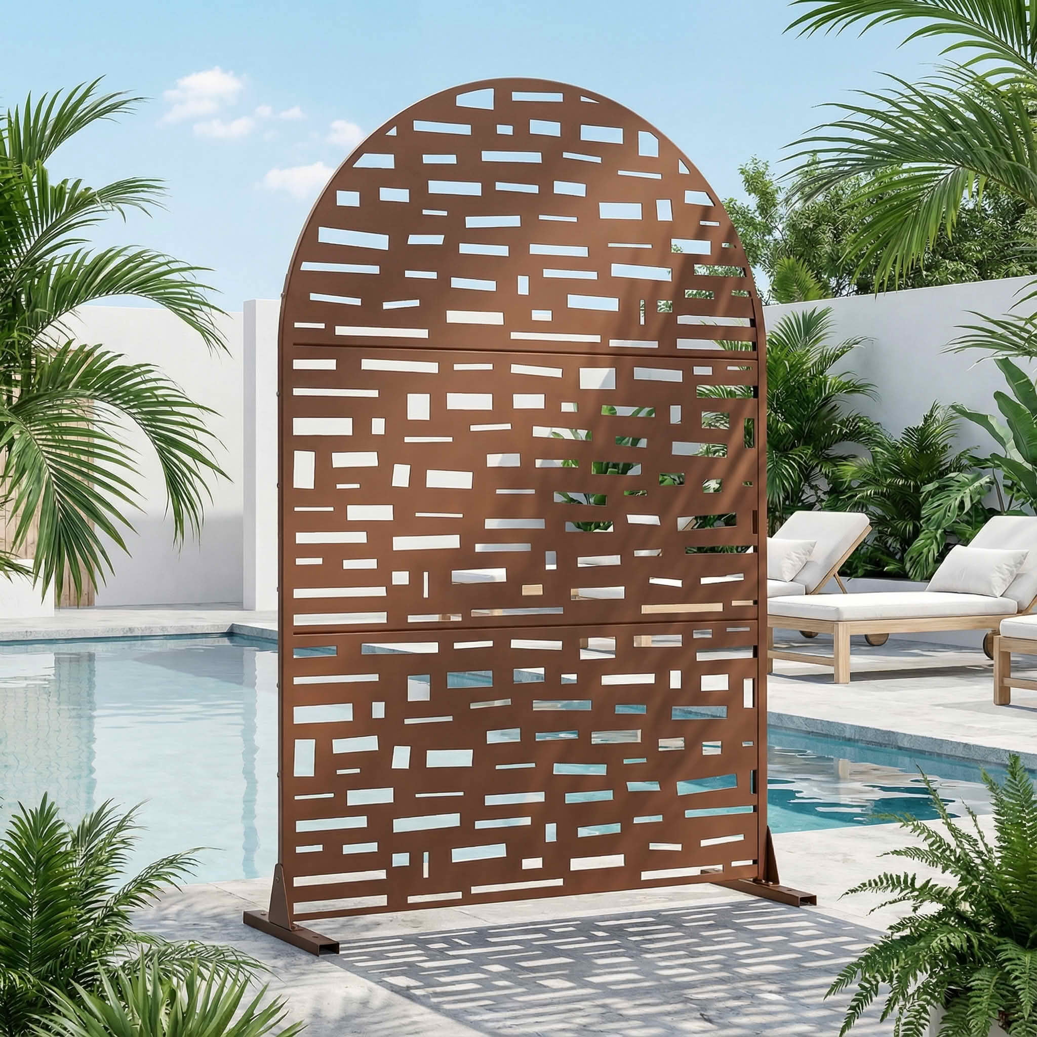 MAYEERTY 72X47" Metal Outdoor Brown Privacy Screen for Backyard & Garden, 3 Piece Set
