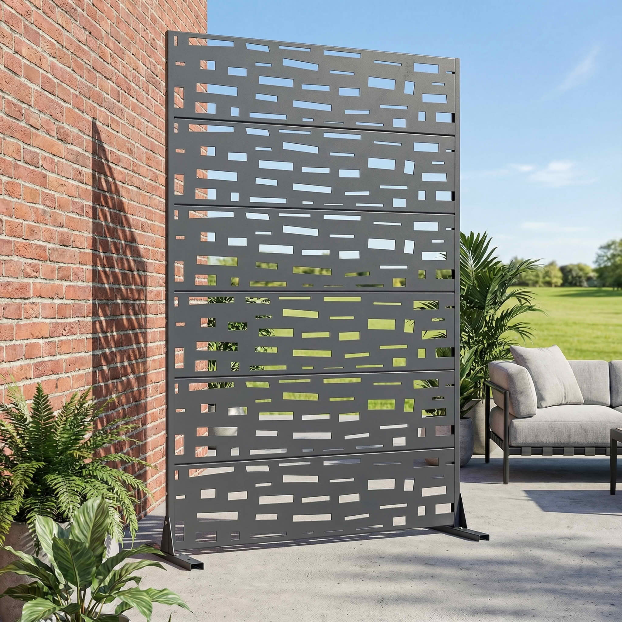 MAYEERTY 72X47" Metal Outdoor Cambrian Gray Privacy Screen for Backyard & Garden, 6 Piece Set