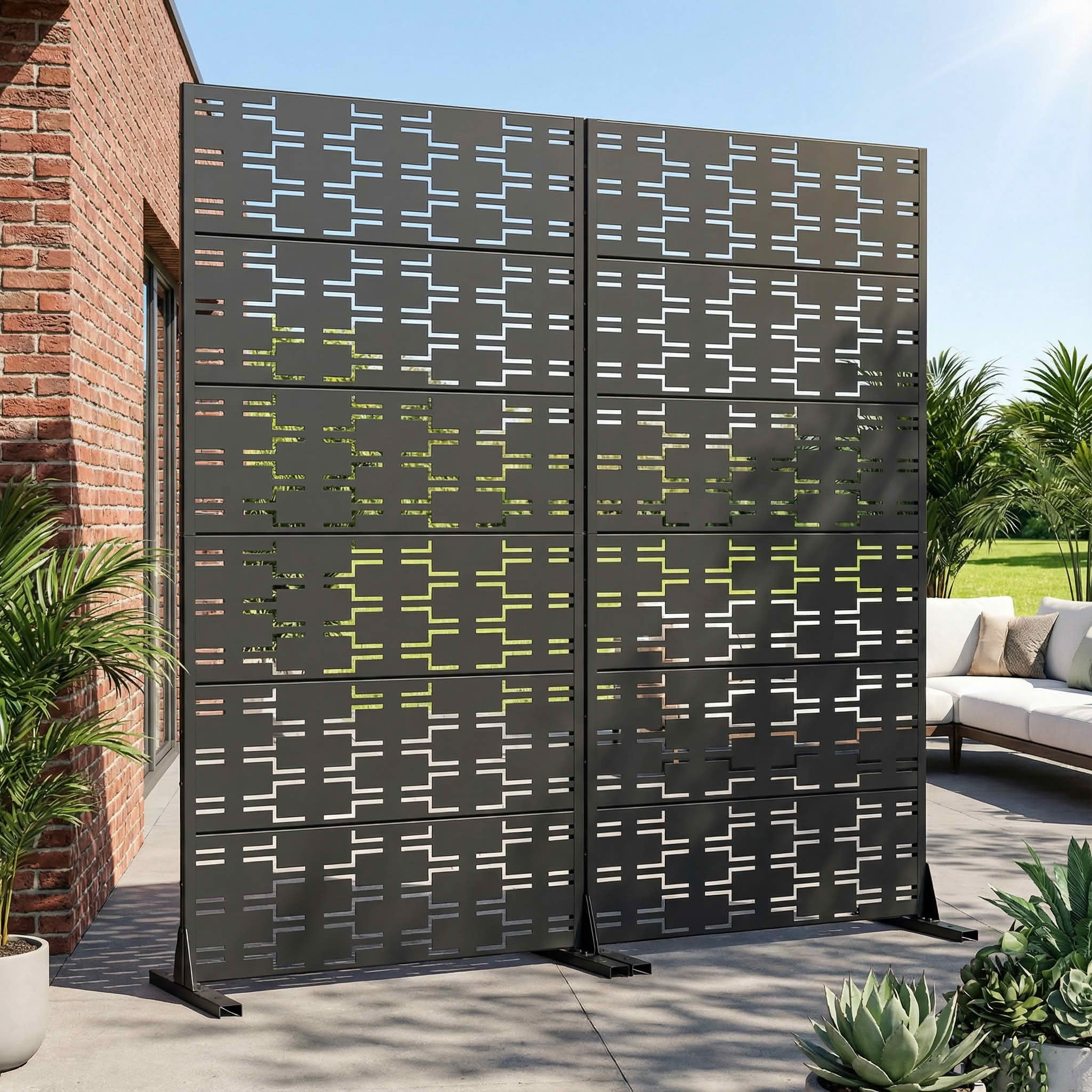 MAYEERTY 72x35 Black Double-sided Outdoor Natural Privacy Panel Screen, 6 Piece Set Natural Folding Divider for Backyard and Garden
