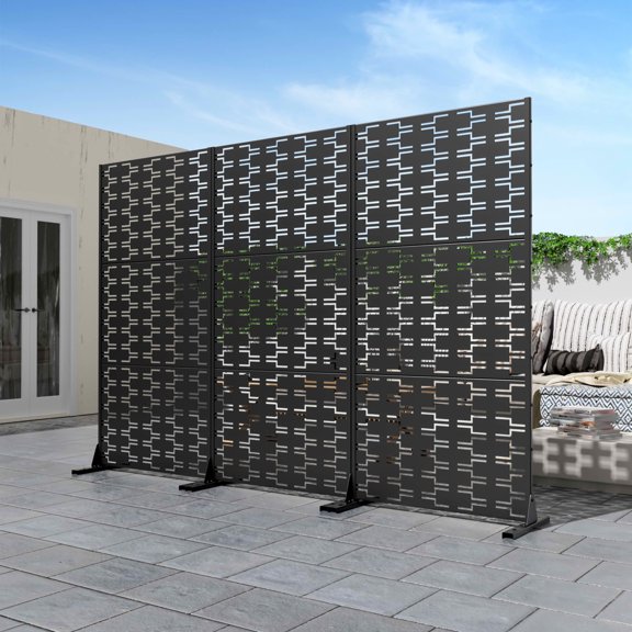 MAYEERTY 72x35 Black Outdoor Natural Privacy Panel Screen, 6 Piece Set Natural Folding Divider for Backyard and Garden