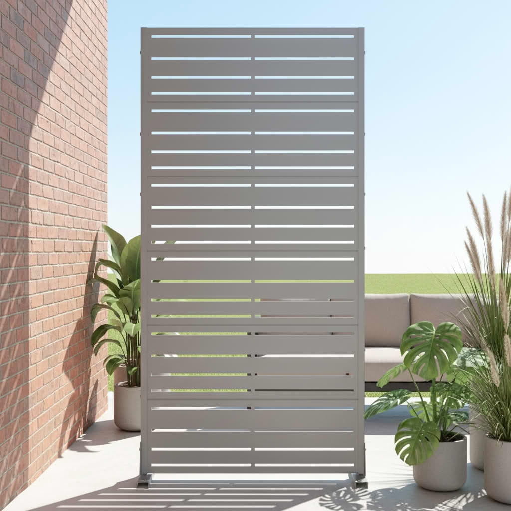 MAYEERTY 72x35" Gray Privacy Screen, Wide-Narrow Pattern Metal Louver Panel, Weather Resistant, for Outdoor Garden Deck Patio