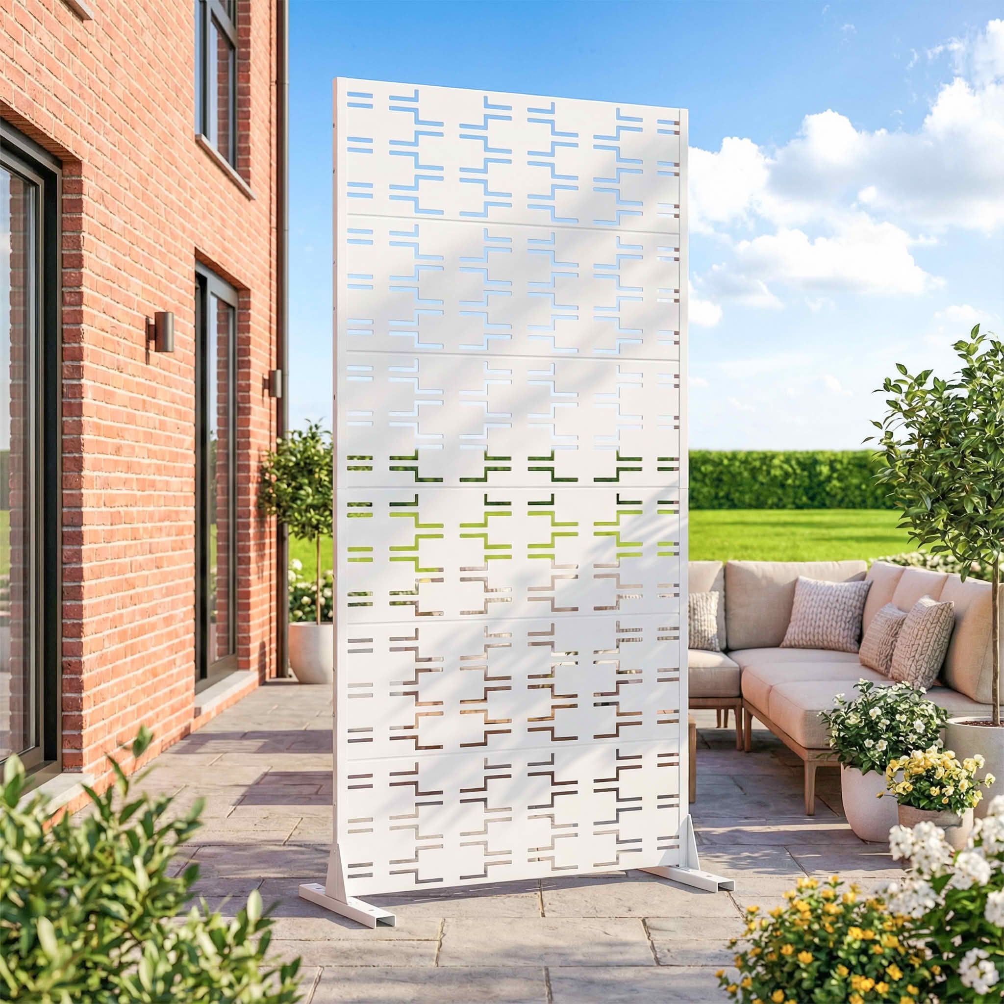 MAYEERTY 72x35 White Outdoor Natural Privacy Panel Screen, 6 Piece Set Natural Folding Divider for Backyard and Garden