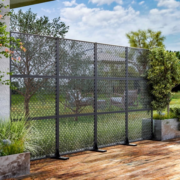 MAYEERTY 72x35x16 Inch Black 2-Grid Woven Rectangular Galvanized Steel Privacy Screen, 3 Piece Set for Outdoor Garden
