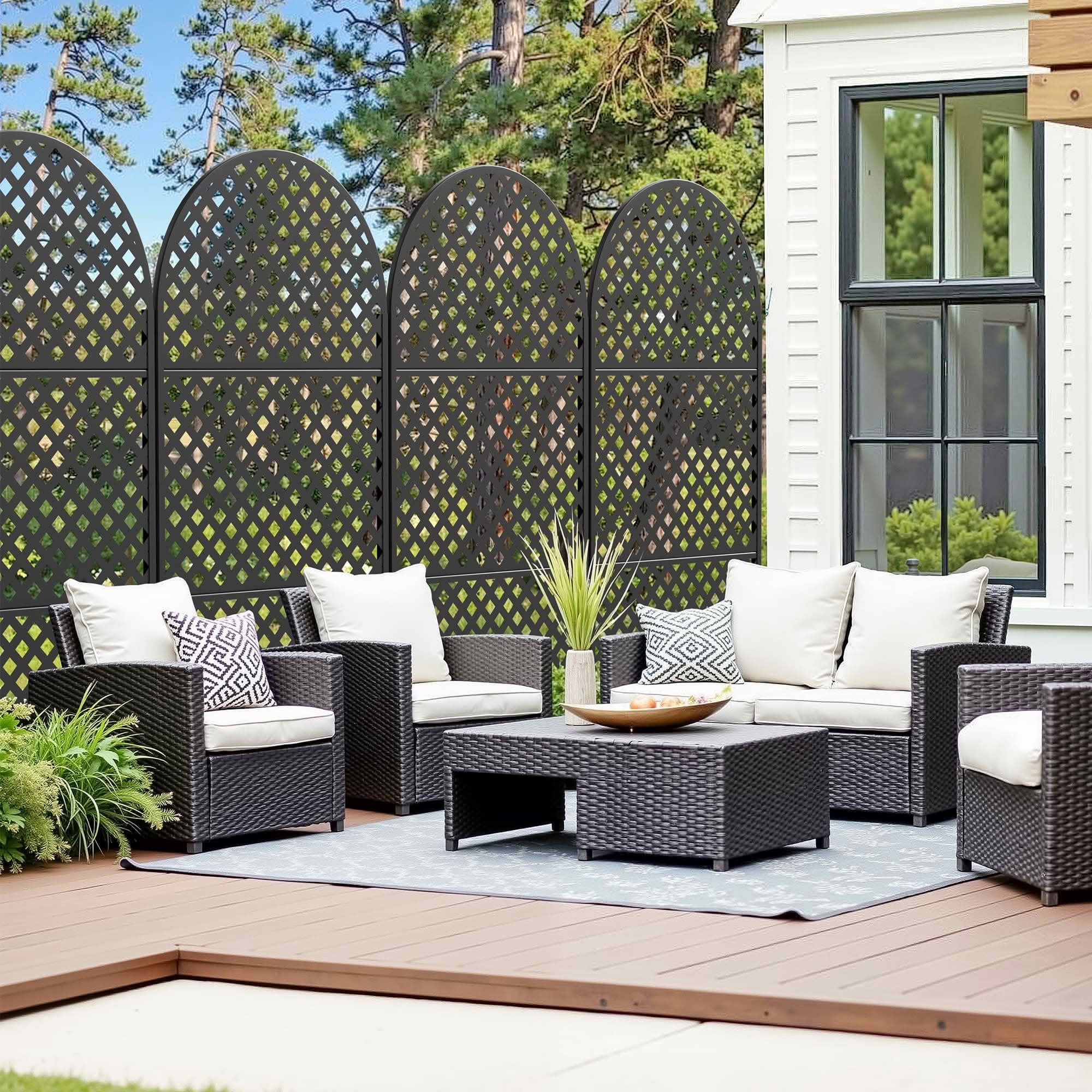 MAYEERTY 72x35x16 Inch Black Diamond Arched Galvanized Steel Privacy Screen, 3 Piece Set for Outdoor Garden