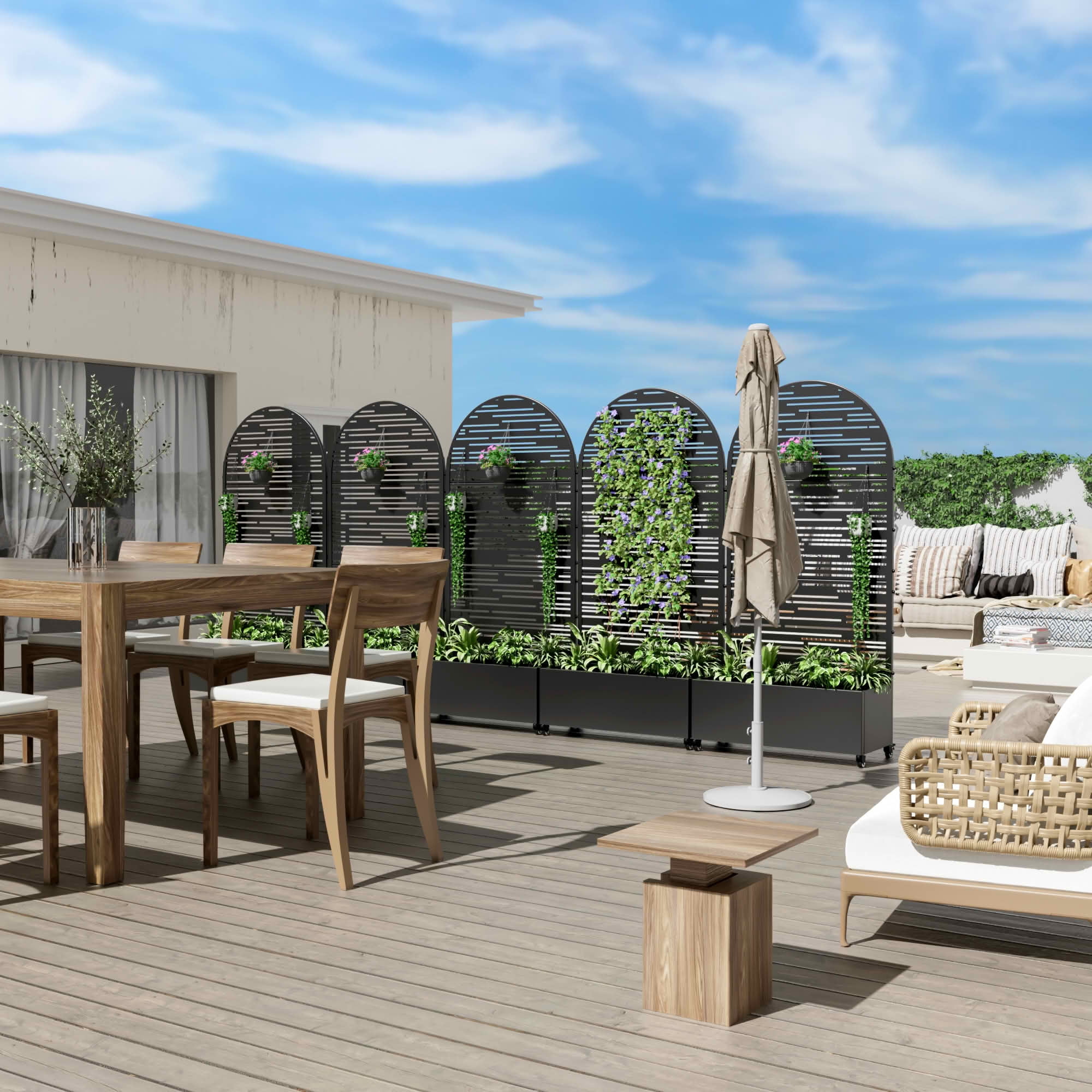 MAYEERTY 72x35x16 Inch Black Metal Arched Planter Box with Trellis for Outdoor Garden & Patio