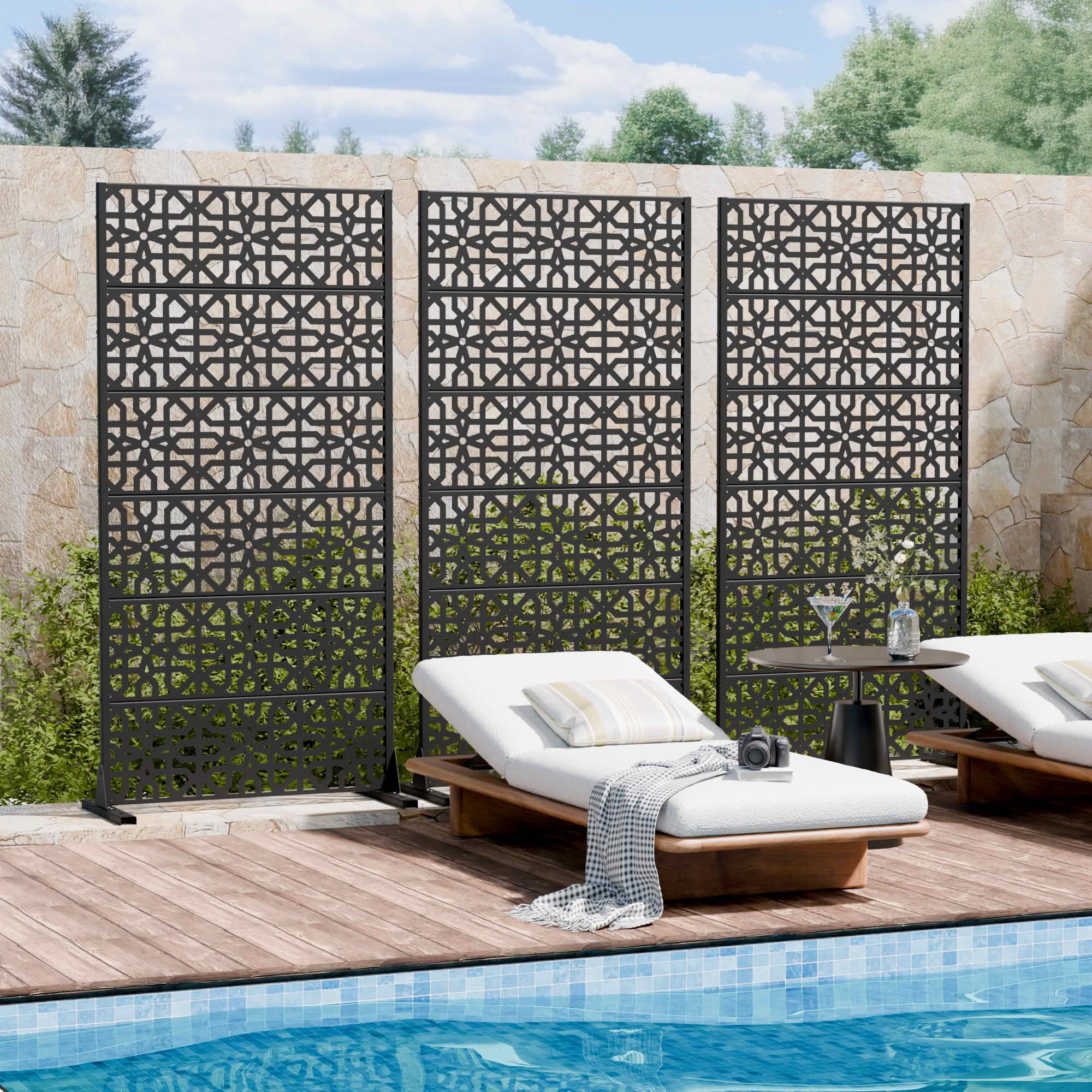 MAYEERTY 72x35x16 Inch Black Perilla Rectangular Galvanized Steel Privacy Screen, 6 Piece Set for Outdoor Garden