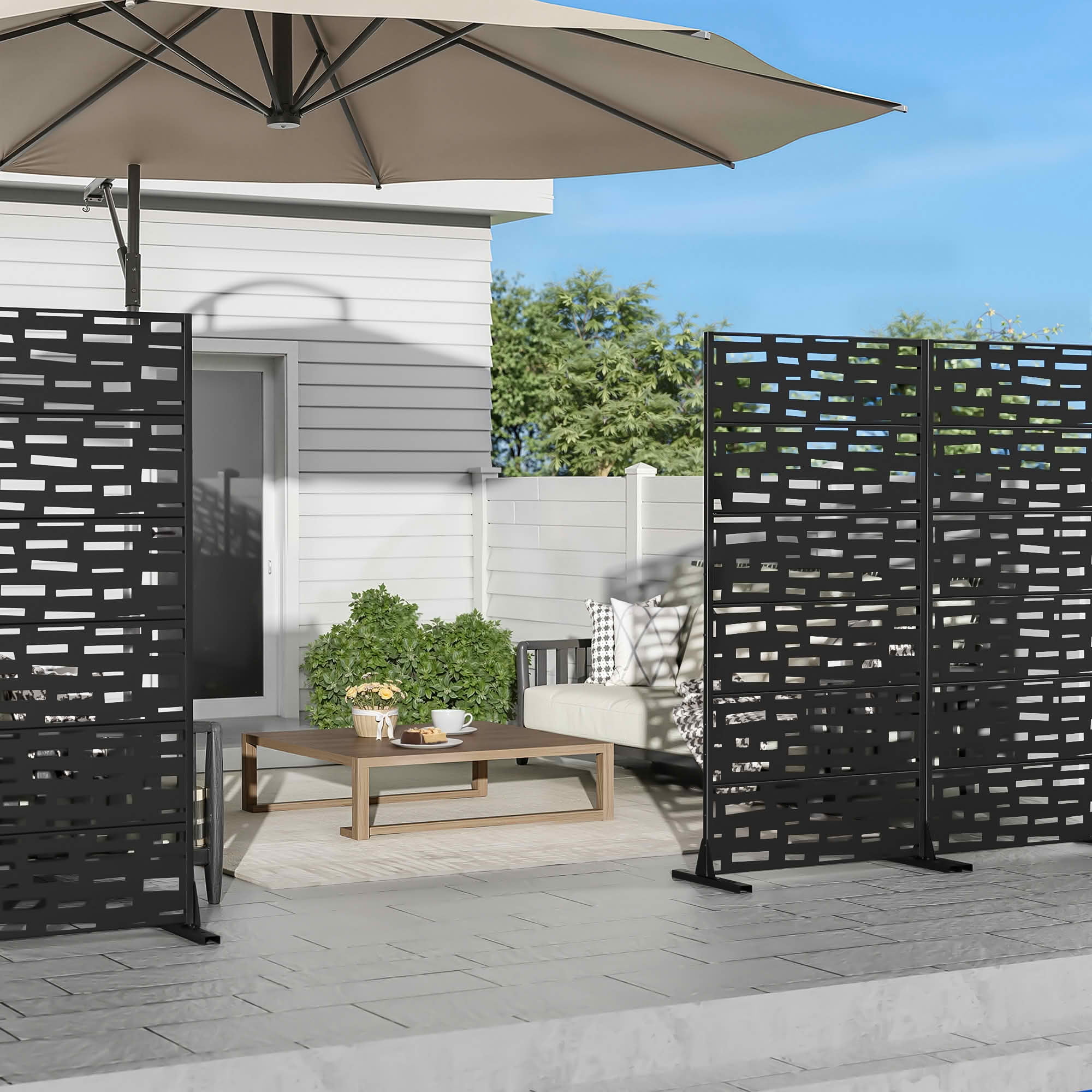 MAYEERTY 72x35x16 Inch Black Rectangular Galvanized Steel Privacy Screen, 6 Piece Set for Outdoor Street