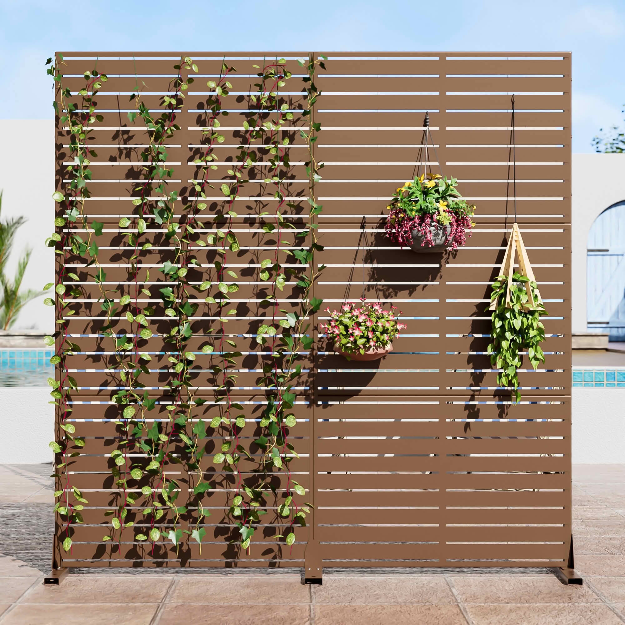 MAYEERTY 72x35x16 Inch Brown Louvered Galvanized Steel Privacy Screen, 6 Piece Double Sided Set for Outdoor Street