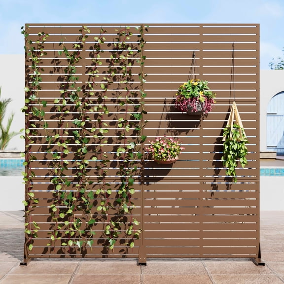 MAYEERTY 72x35x16 Inch Brown Louvered Galvanized Steel Privacy Screen, 6 Piece Double Sided Set for Outdoor Street