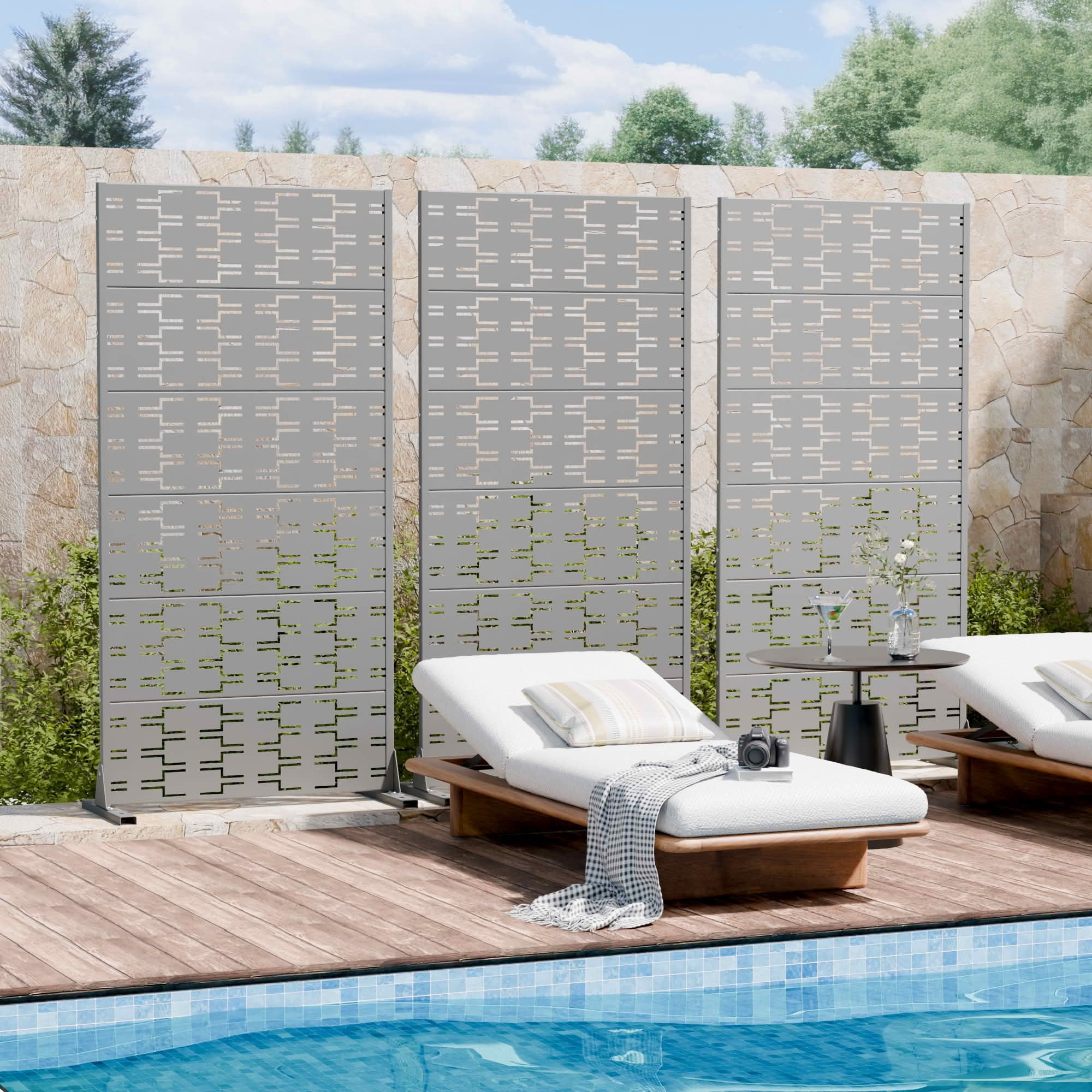MAYEERTY 72x35x16 Inch Gray Brick Rectangular Galvanized Steel Privacy Screen, 6 Piece Double Sided Set for Outdoor Street