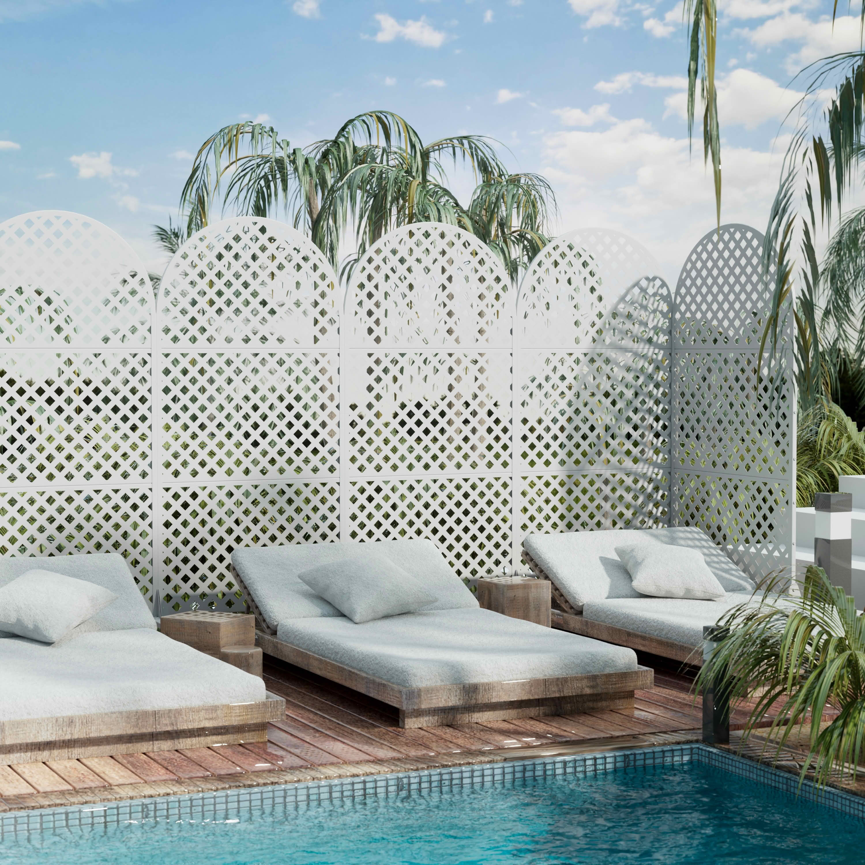 MAYEERTY 72x35x16 Inch White Diamond Arched Galvanized Steel Privacy Screen, 3 Piece Set for Outdoor Garden