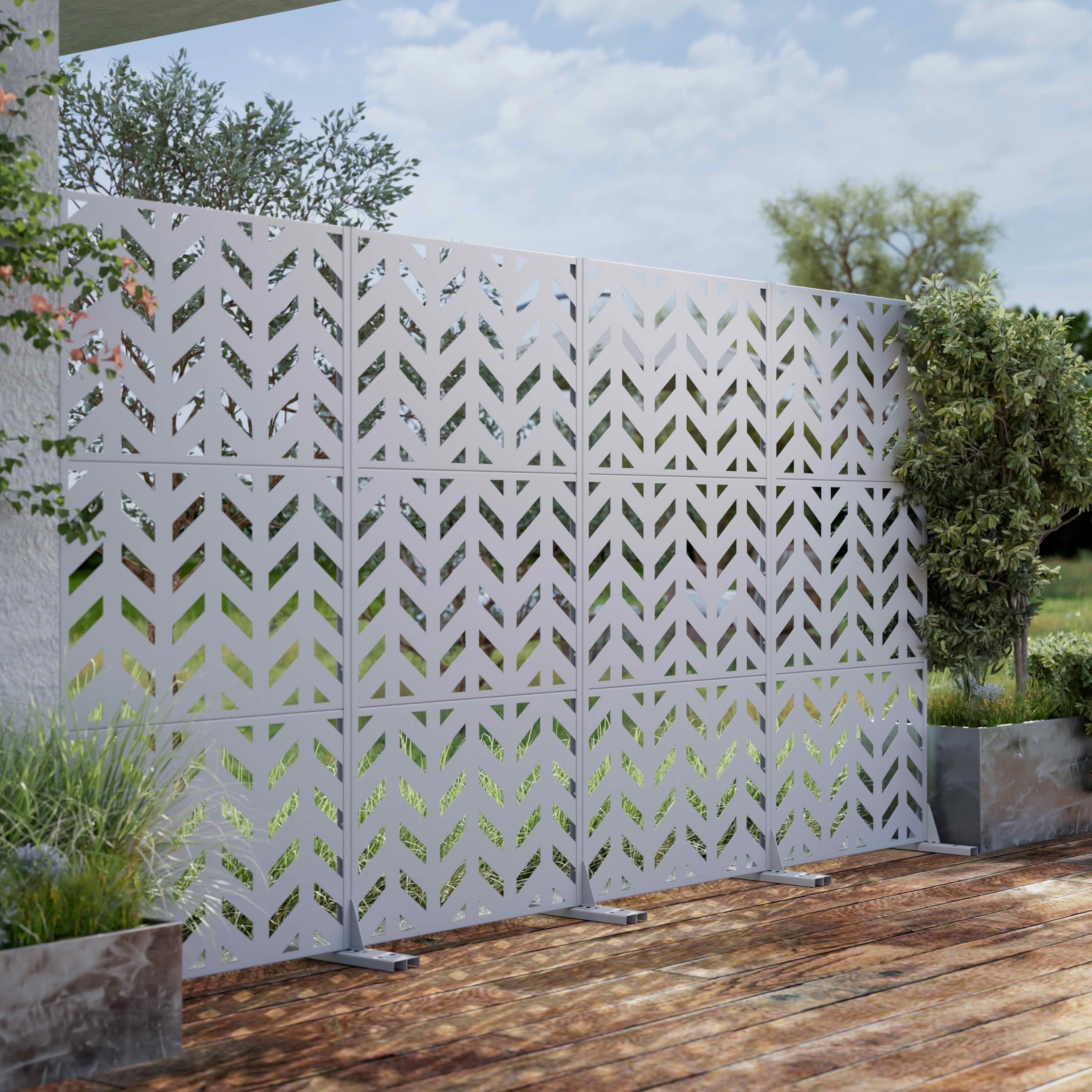 MAYEERTY 72x35x16 Inch White Fishbone Galvanized Steel Privacy Screen for Outdoor Street