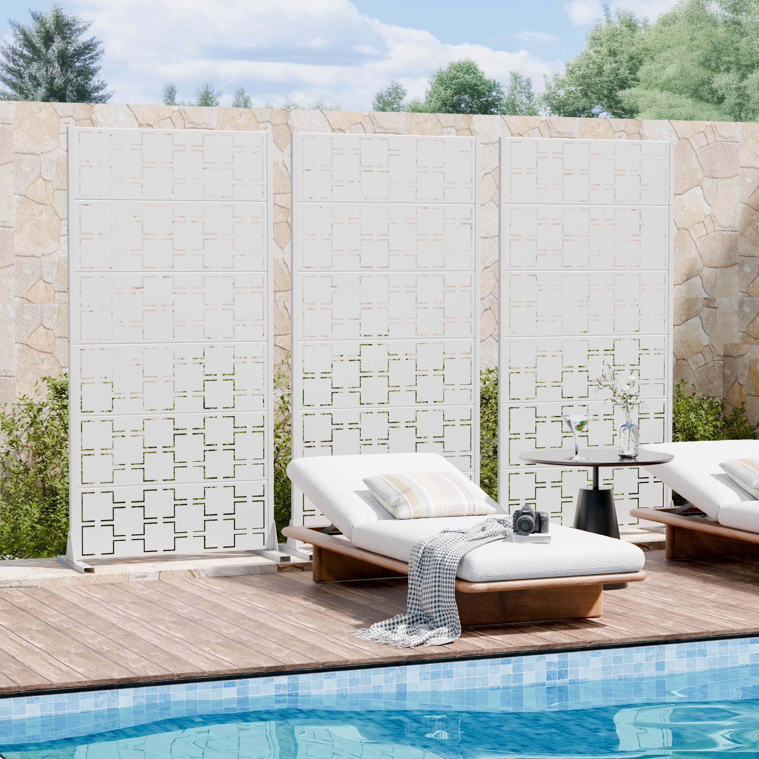 MAYEERTY 72x35x16 Inch White Galvanized Steel Privacy Screen, 6 Piece Set for Outdoor Garden