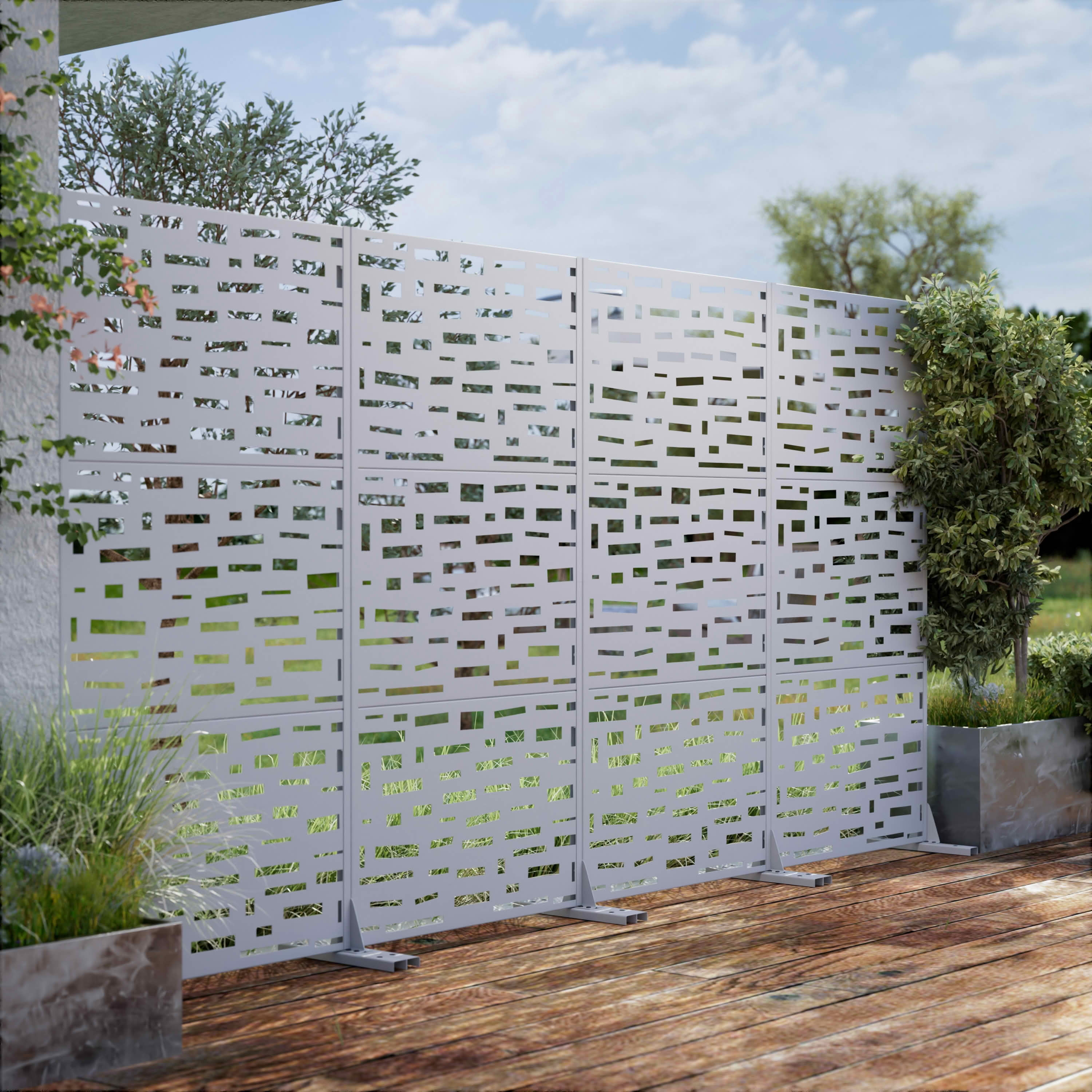 MAYEERTY 72x35x16 Inch White Galvanized Steel Privacy Screen for Outdoor Street