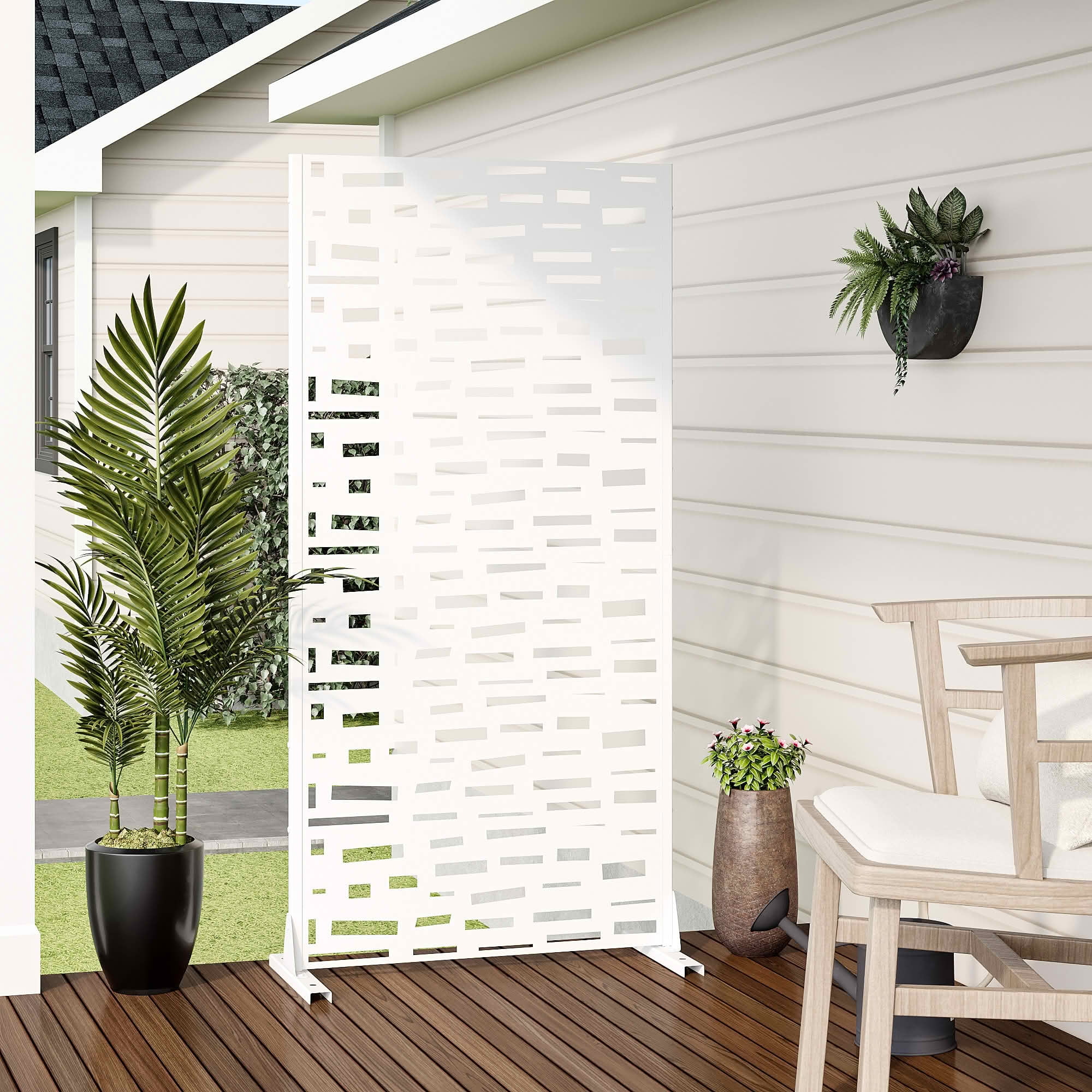 MAYEERTY 72x35x16 Inch White Rectangular Galvanized Steel Privacy Screen, 6 Piece Set for Outdoor Street