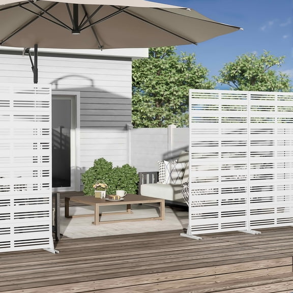 MAYEERTY 72x35x16 Inch White Wide 1 Narrow 2 Louvered Galvanized Steel Privacy Screen, 6 Piece Set for Outdoor Street