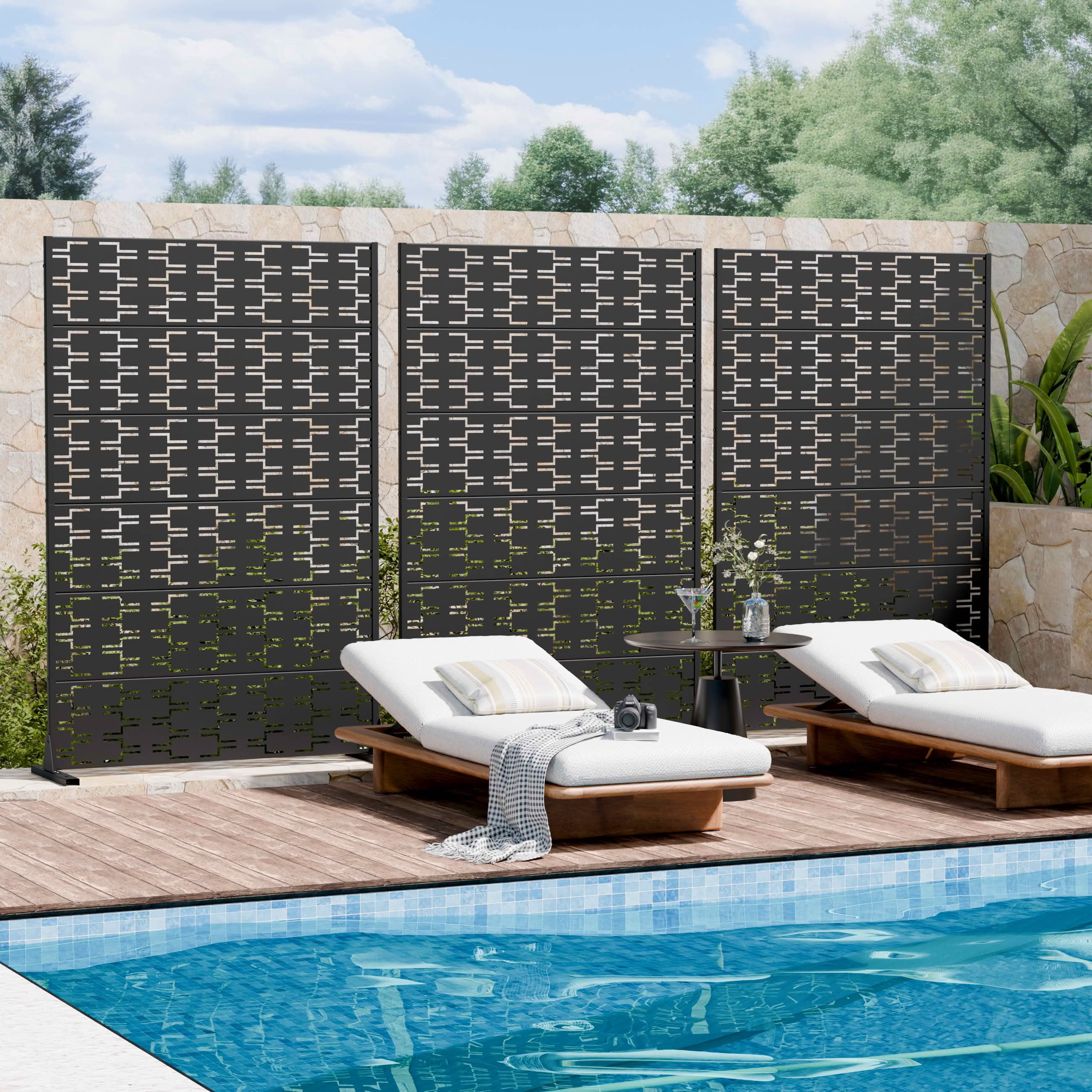 MAYEERTY 72x47 Black Double-sided Outdoor Natural Privacy Panel Screen, 6 Piece Set Natural Folding Divider for Backyard and Garden