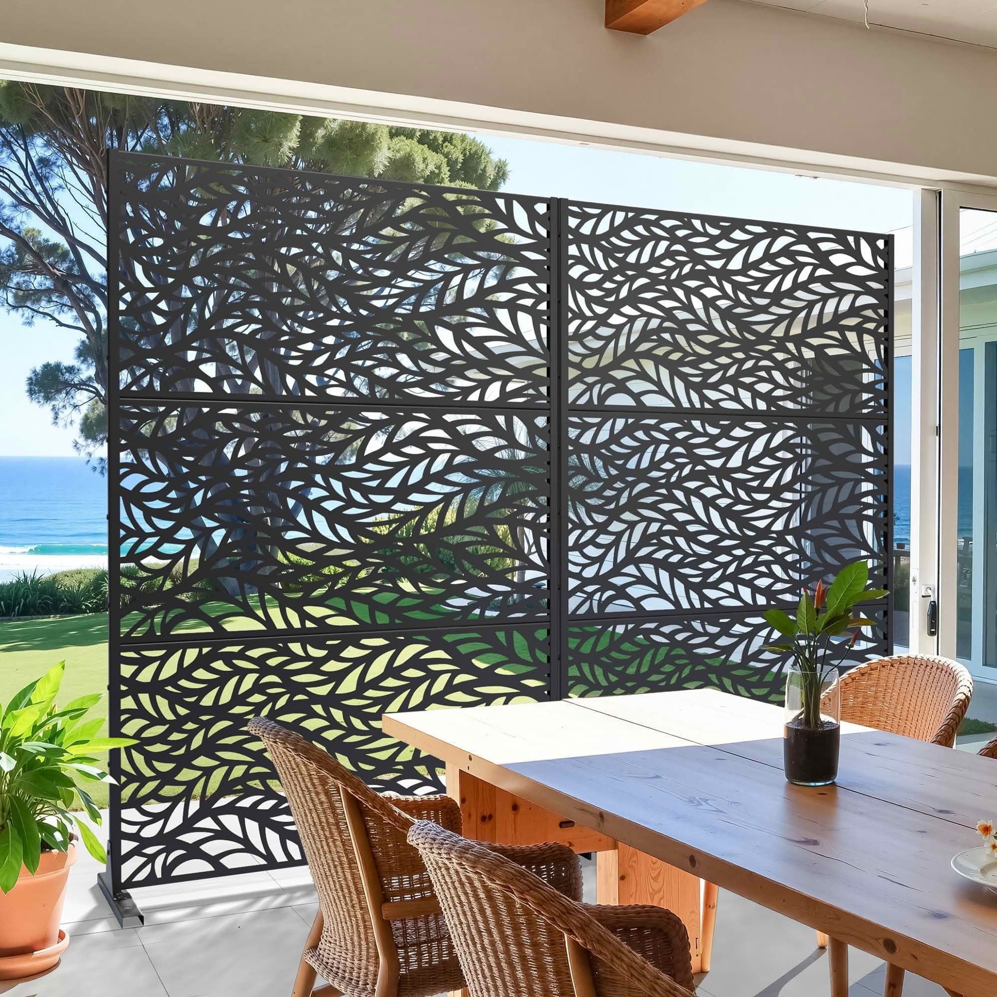 MAYEERTY 72x47 Black Outdoor Natural Privacy Panel Screen, 3 Piece Set Natural Folding Divider for Backyard and Garden
